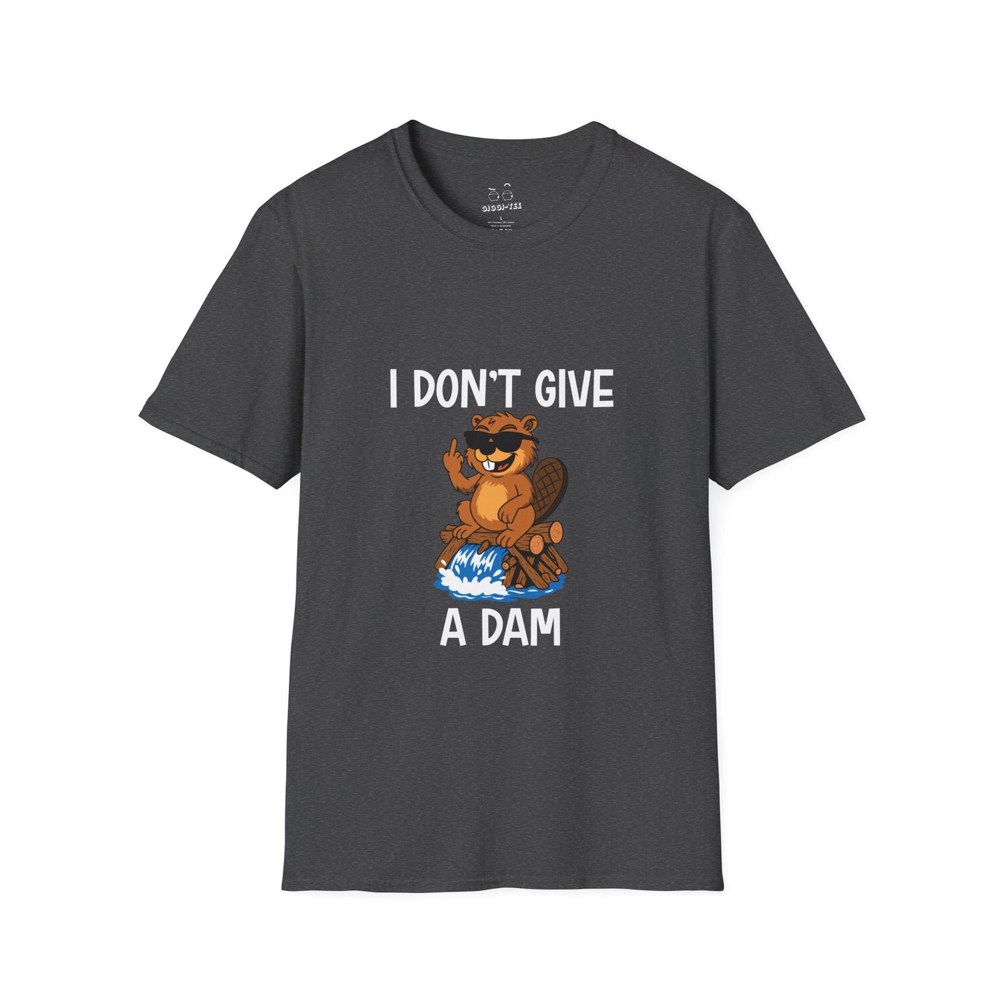 ‘I Don’t Give a Dam’ shirt featuring a cartoon beaver sitting on a dam and giving the middle finger.