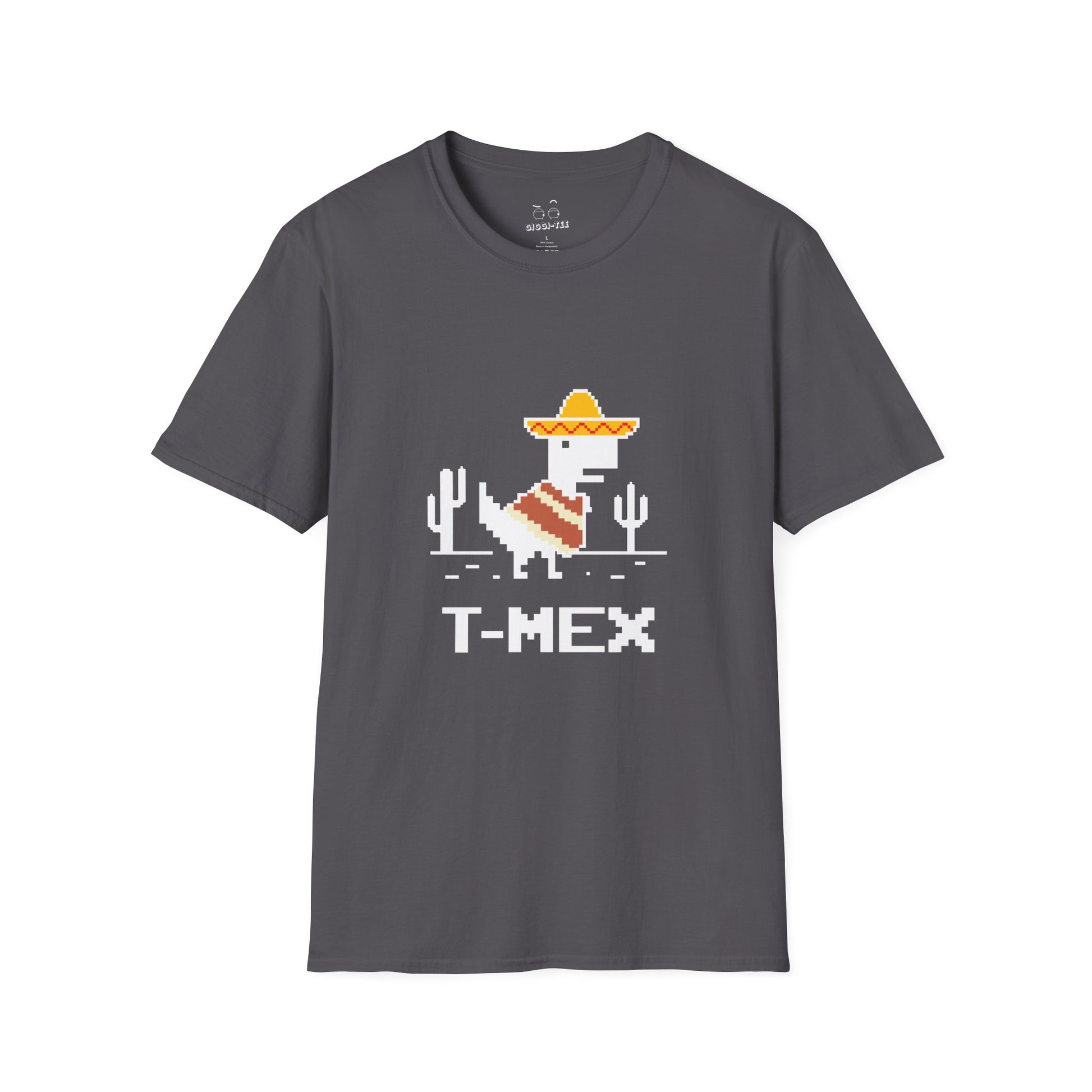 T-Mex Mexican T-Rex wearing a sombrero and poncho in 8-bit pixel art