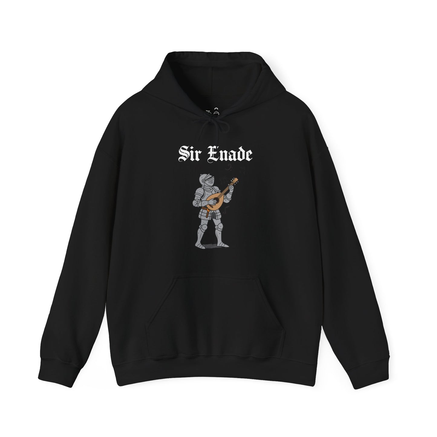 Sir Enade medieval hoodie featuring a knight playing a lute