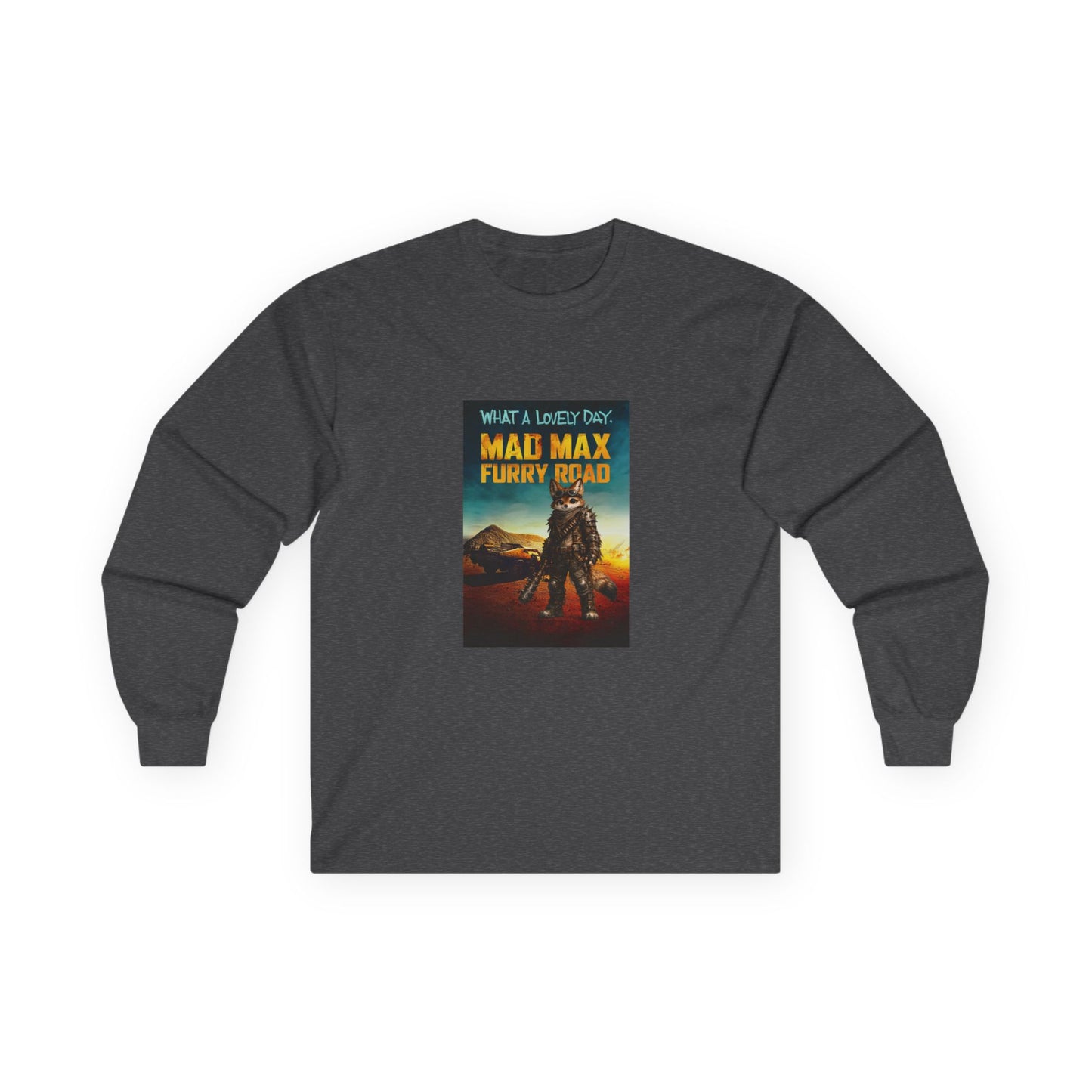 Mad Max Furry Road long sleeve shirt with furry character parody artwork inspired by a post-apocalyptic movie poster.