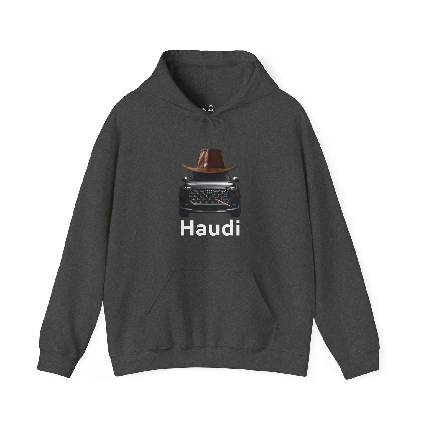 Haudi funny car hoodie with an Audi wearing a cowboy hat and toothpick