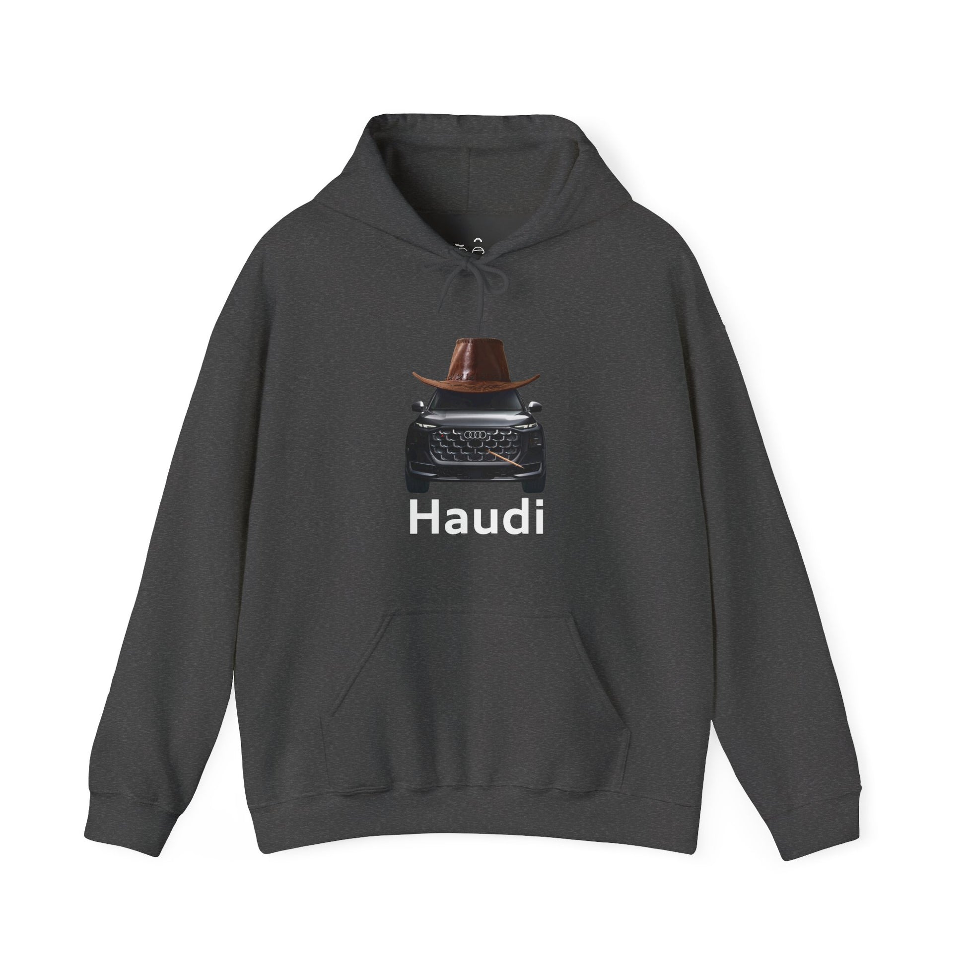 Haudi funny car hoodie with an Audi wearing a cowboy hat and toothpick