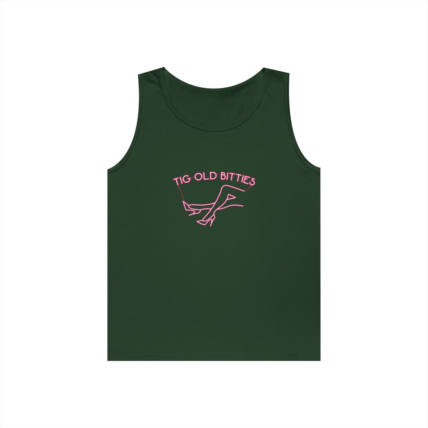 neon sign woman tig ol bitties parody funny tank top design