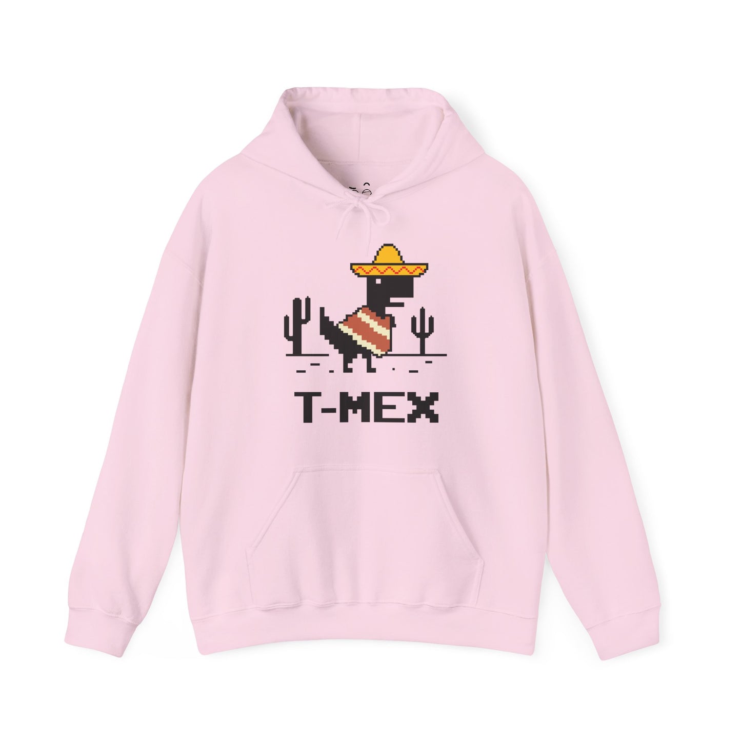 T-Mex Mexican T-Rex wearing a sombrero and poncho in 8-bit pixel art hoodie