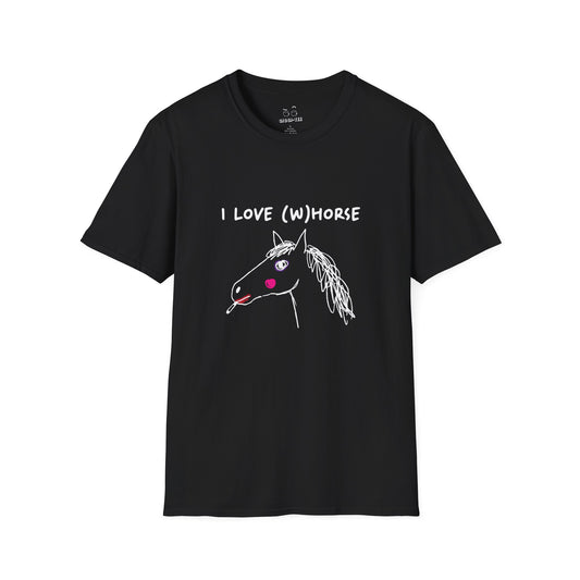 I Love (W)Horse funny hand-drawn horse smoking cigarette with makeup shirt