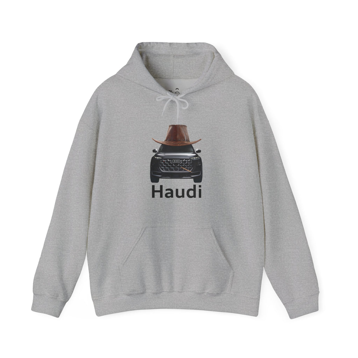 Haudi funny car hoodie with an Audi wearing a cowboy hat and toothpick