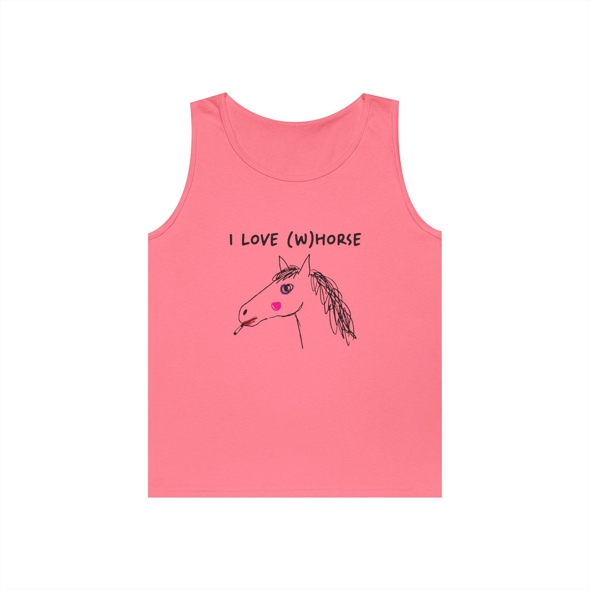 I Love (W)Horse hand-drawn horse smoking cigarette with makeup tank top