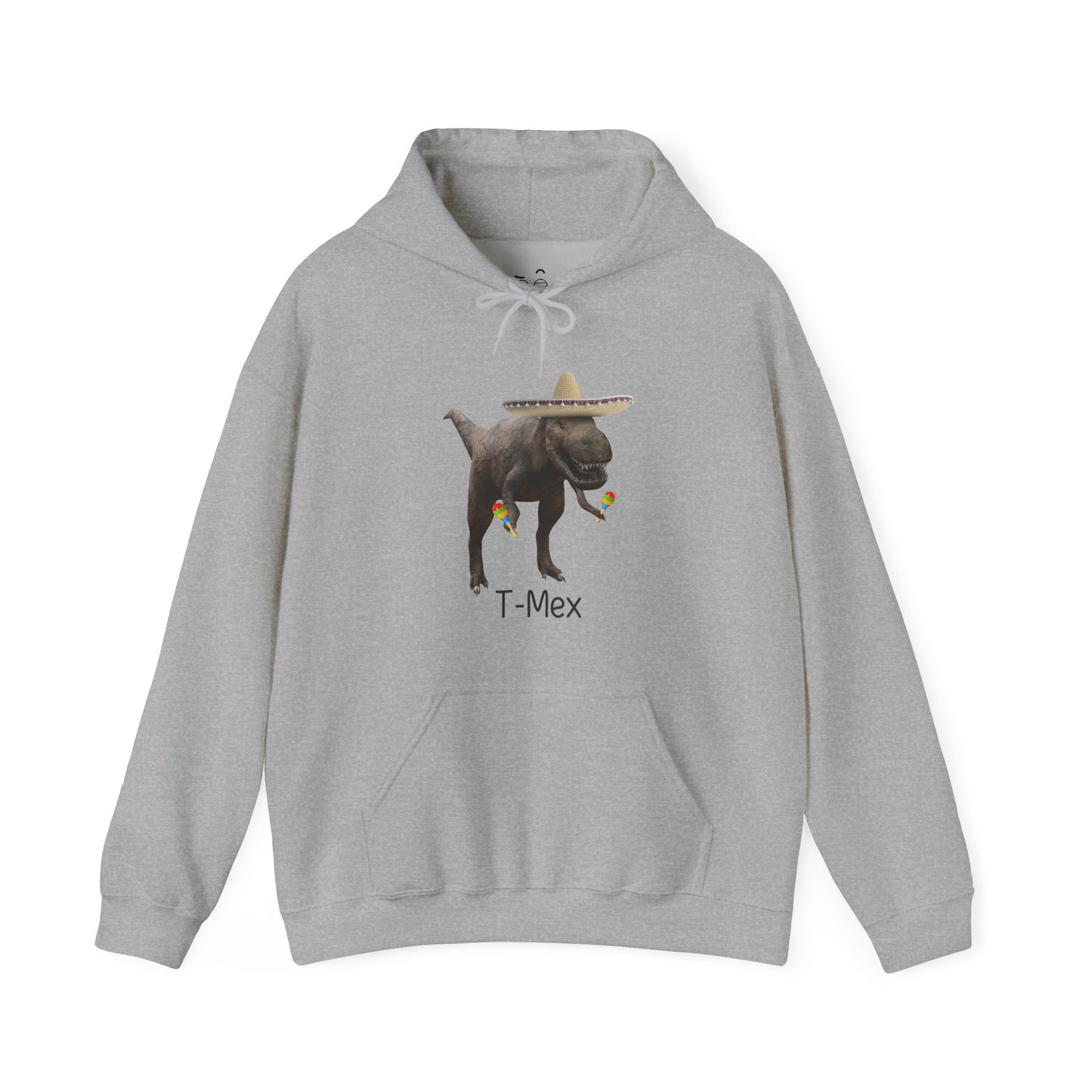 T-Mex dinosaur hoodie graphic with a T-Rex wearing a sombrero and holding maracas