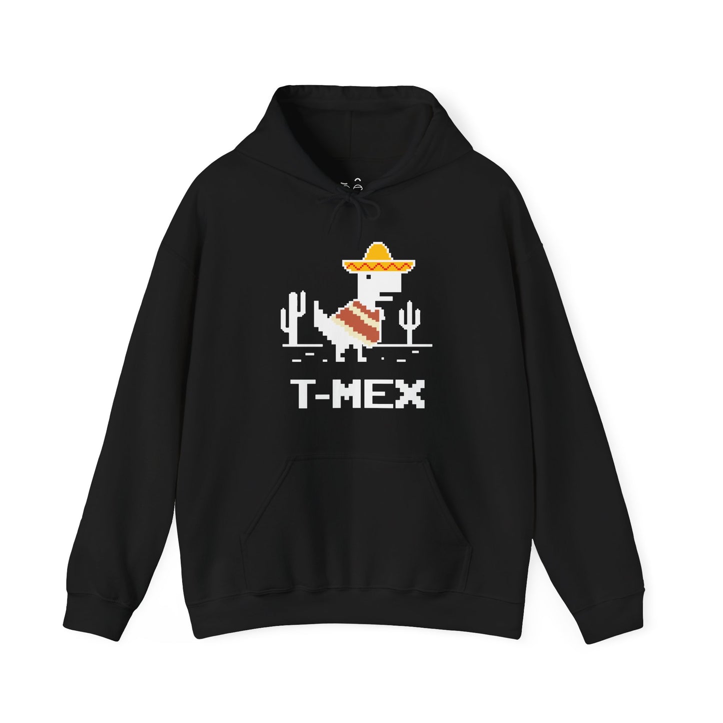 T-Mex Mexican T-Rex wearing a sombrero and poncho in 8-bit pixel art hoodie