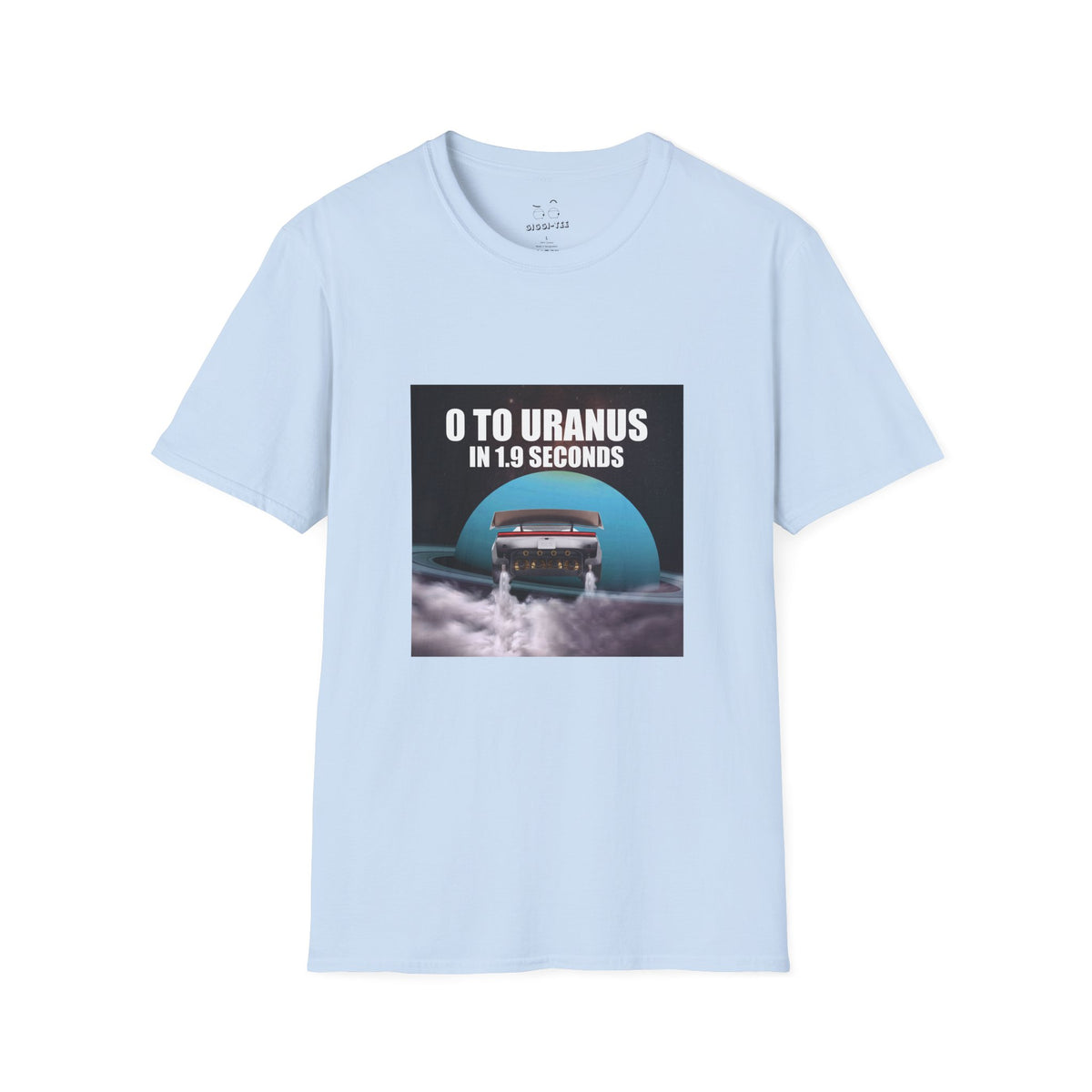 Funny Tesla Roadster meme graphic featuring a futuristic electric sports car racing toward Uranus with the text “0 to Uranus in 1.9 Seconds,” parodying Tesla's acceleration claim with a cheeky space pun.