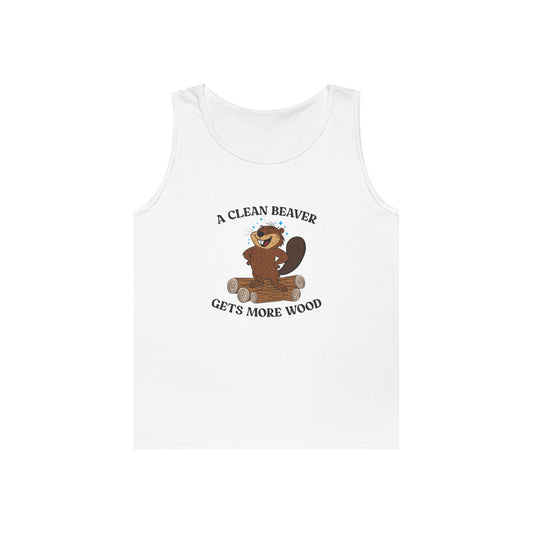 beaver standing on wood pile funny a clean beaver gets more wood adult pun tank top design
