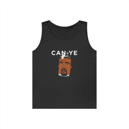 Can Ye funny tank top with canned Kanye West parody. Minimalist music humor design.