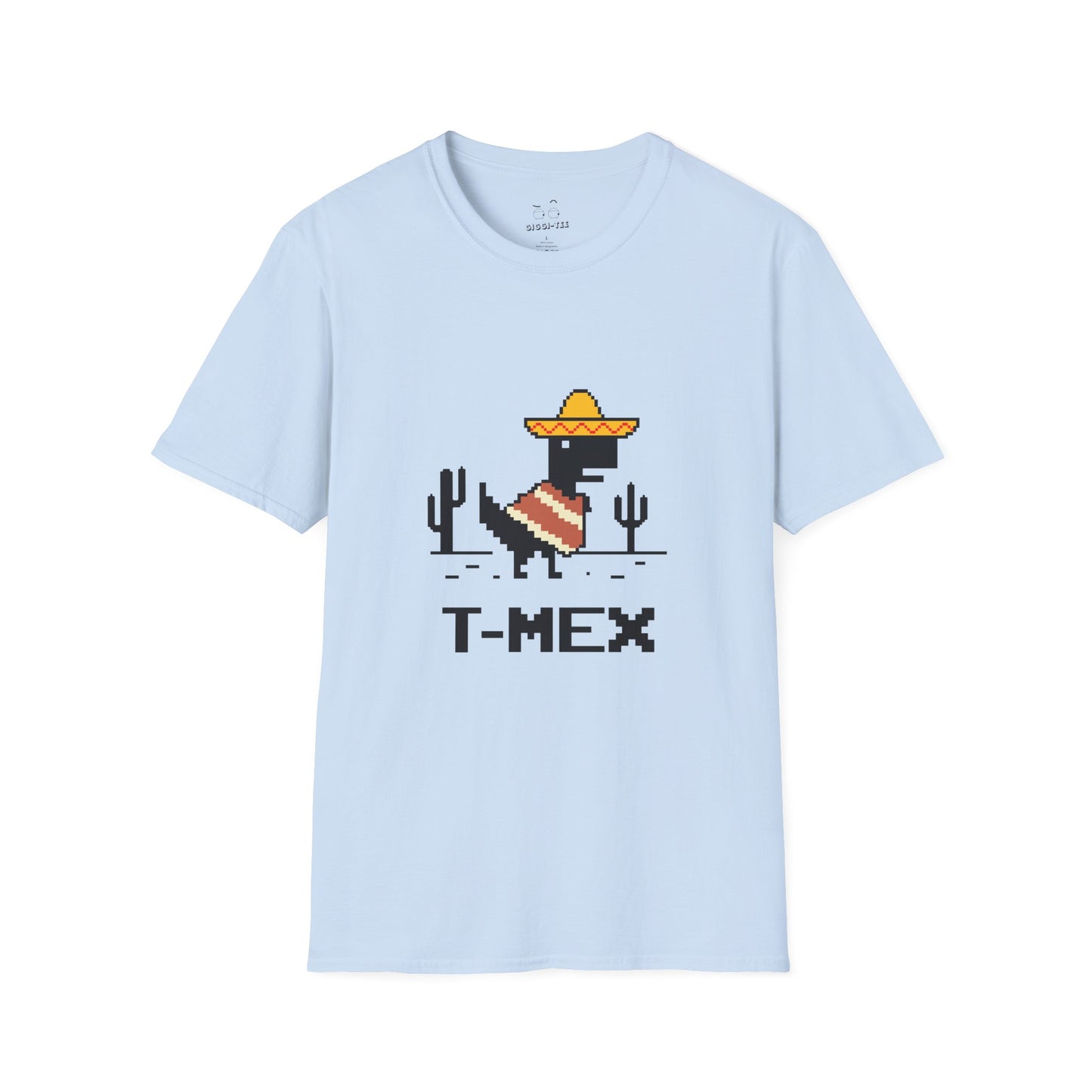T-Mex Mexican T-Rex wearing a sombrero and poncho in 8-bit pixel art