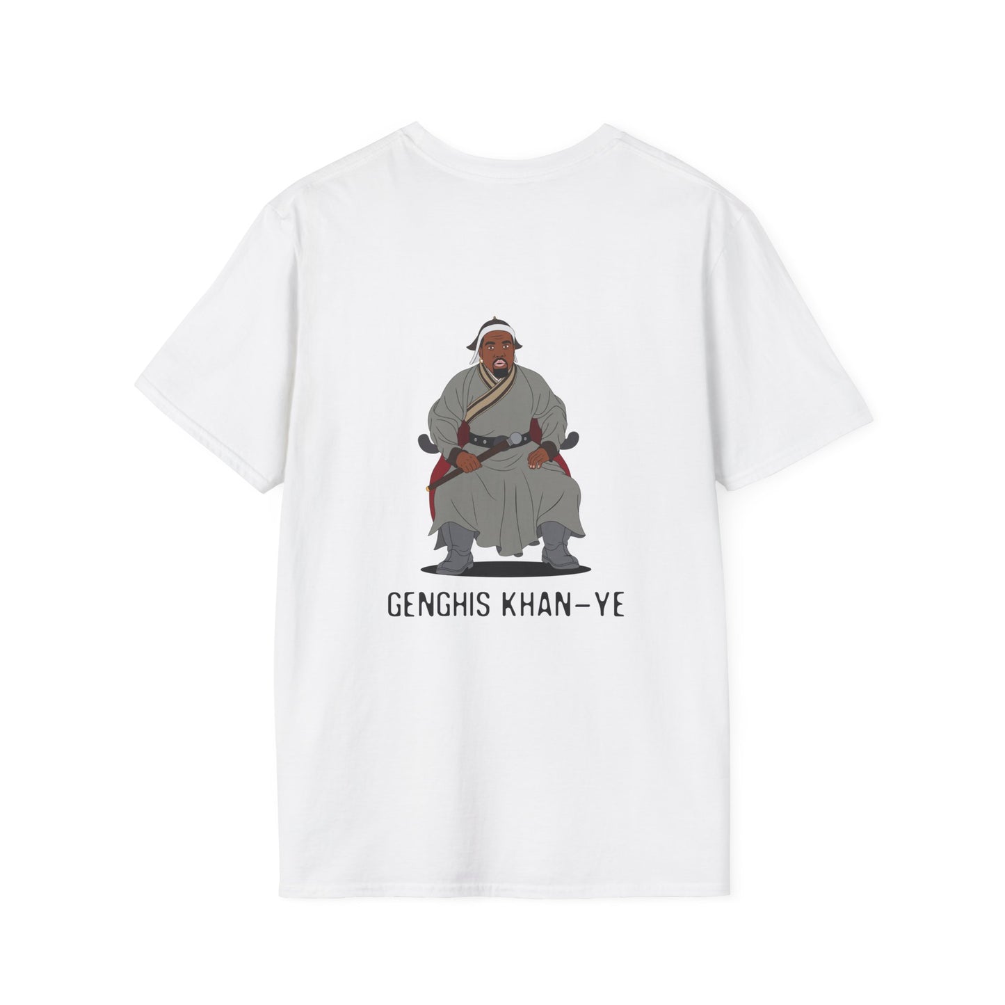 Genghis Khan Ye: Parody back print shirt illustration of Ye dressed as Genghis Khan in Mongolian armor. Funny hip hop culture pun.