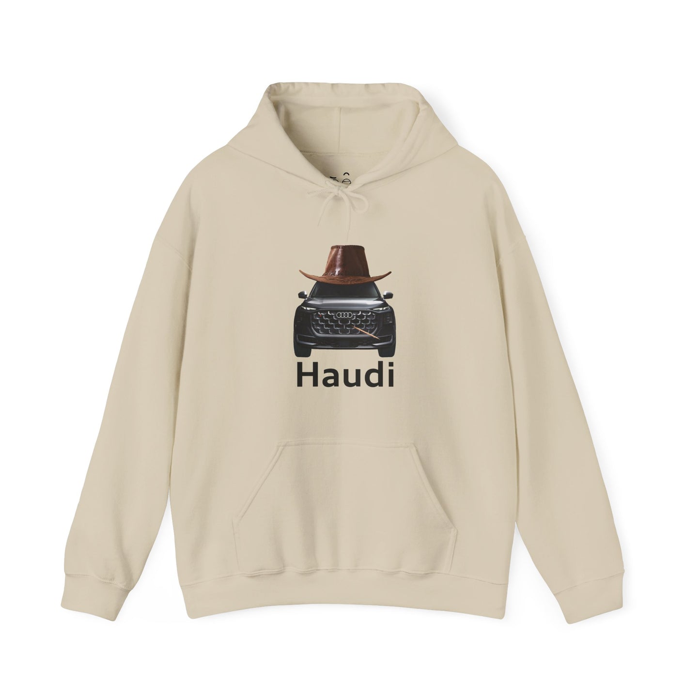 Haudi funny car hoodie with an Audi wearing a cowboy hat and toothpick