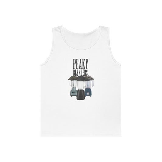 Funny Peaky Blenders design featuring three blenders styled as gangster characters in flat caps with a minimalist parody crime drama aesthetic.