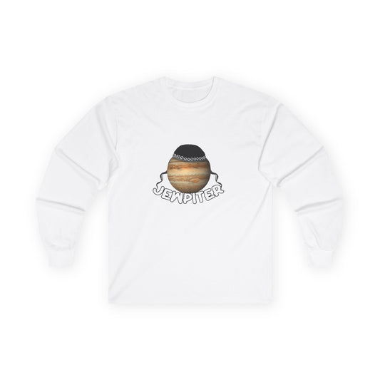 Funny parody of Jupiter with traditional headwear and curls — space-themed pun shirt with cultural twist