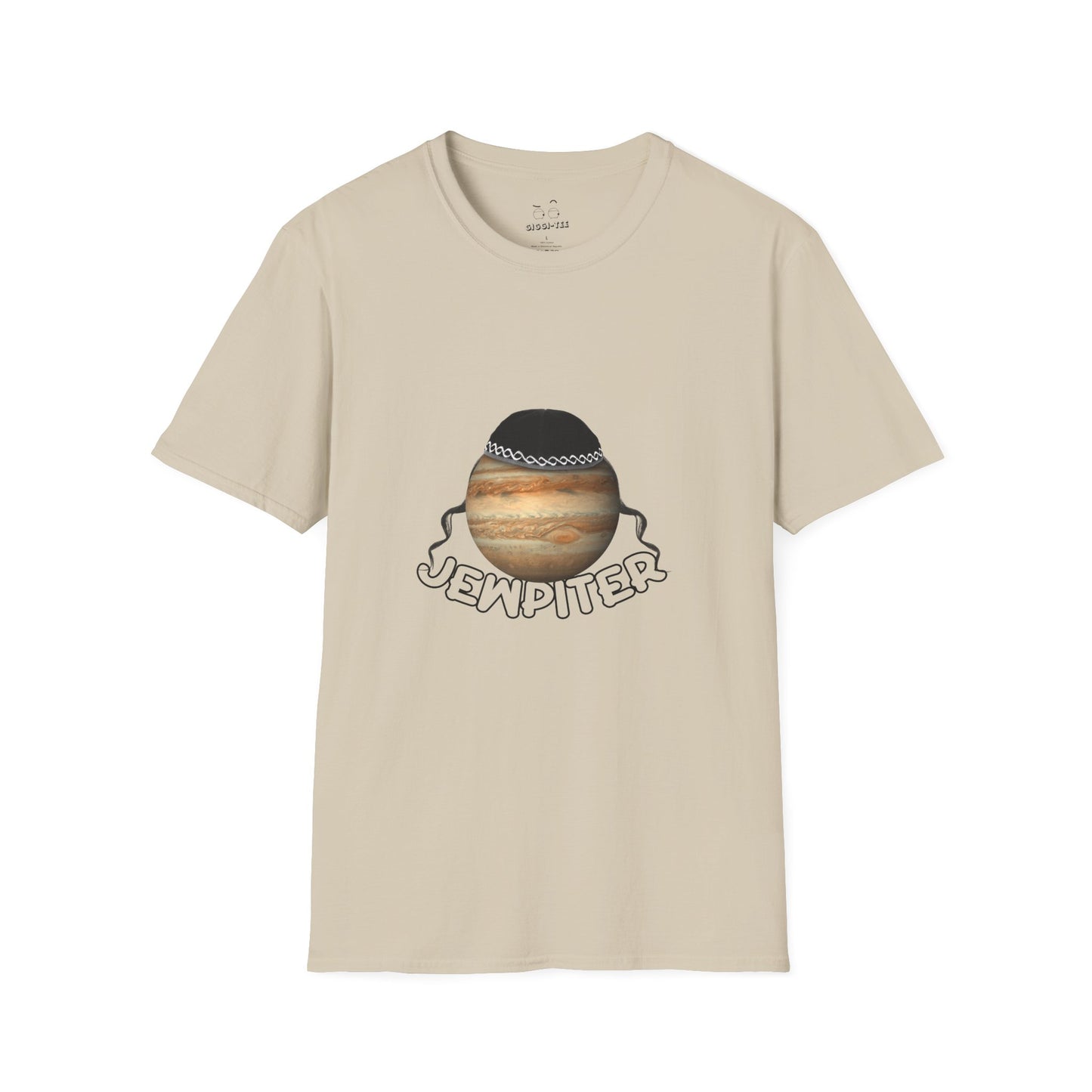 Funny parody of Jupiter with traditional headwear and curls — space-themed pun shirt with cultural twist
