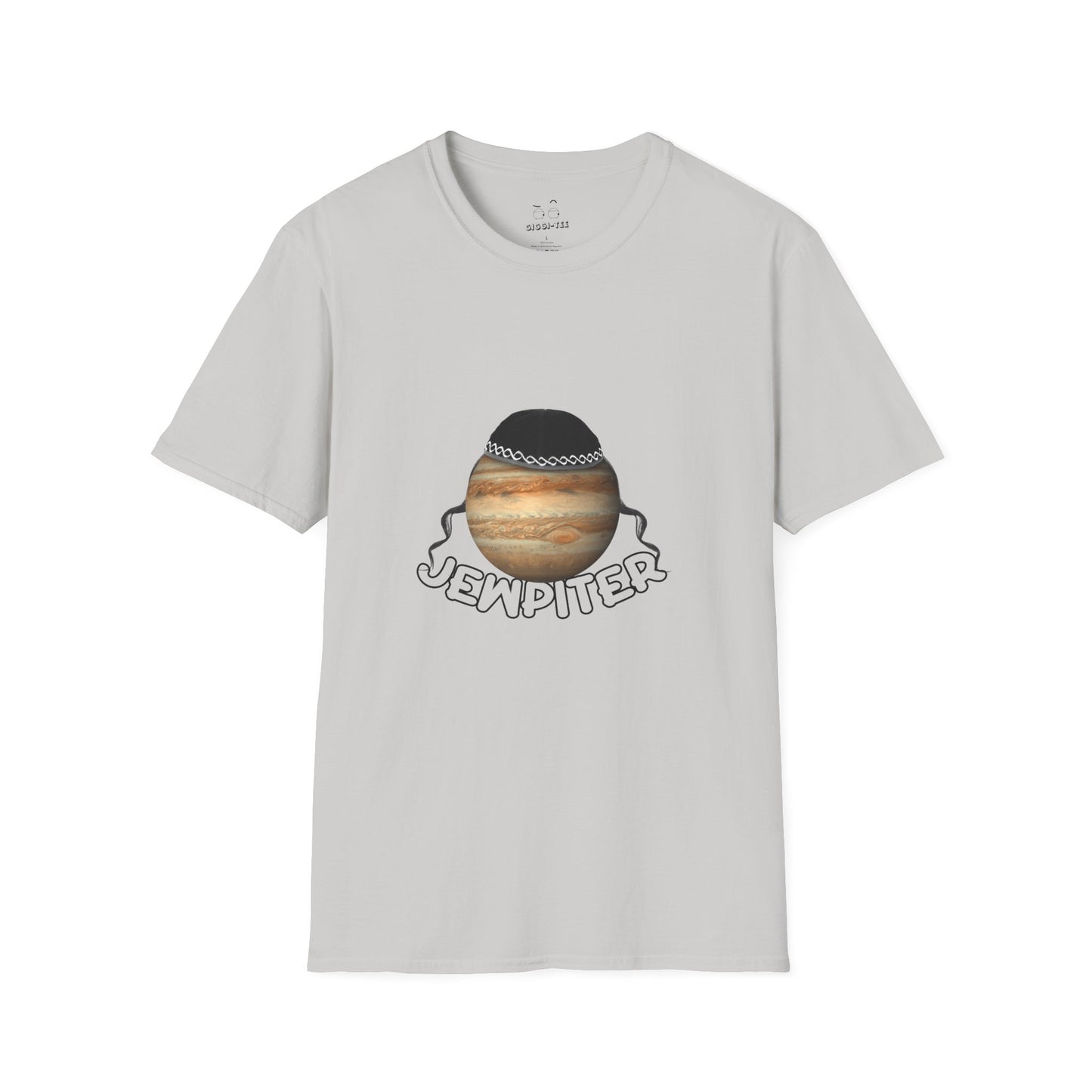 Funny parody of Jupiter with traditional headwear and curls — space-themed pun shirt with cultural twist