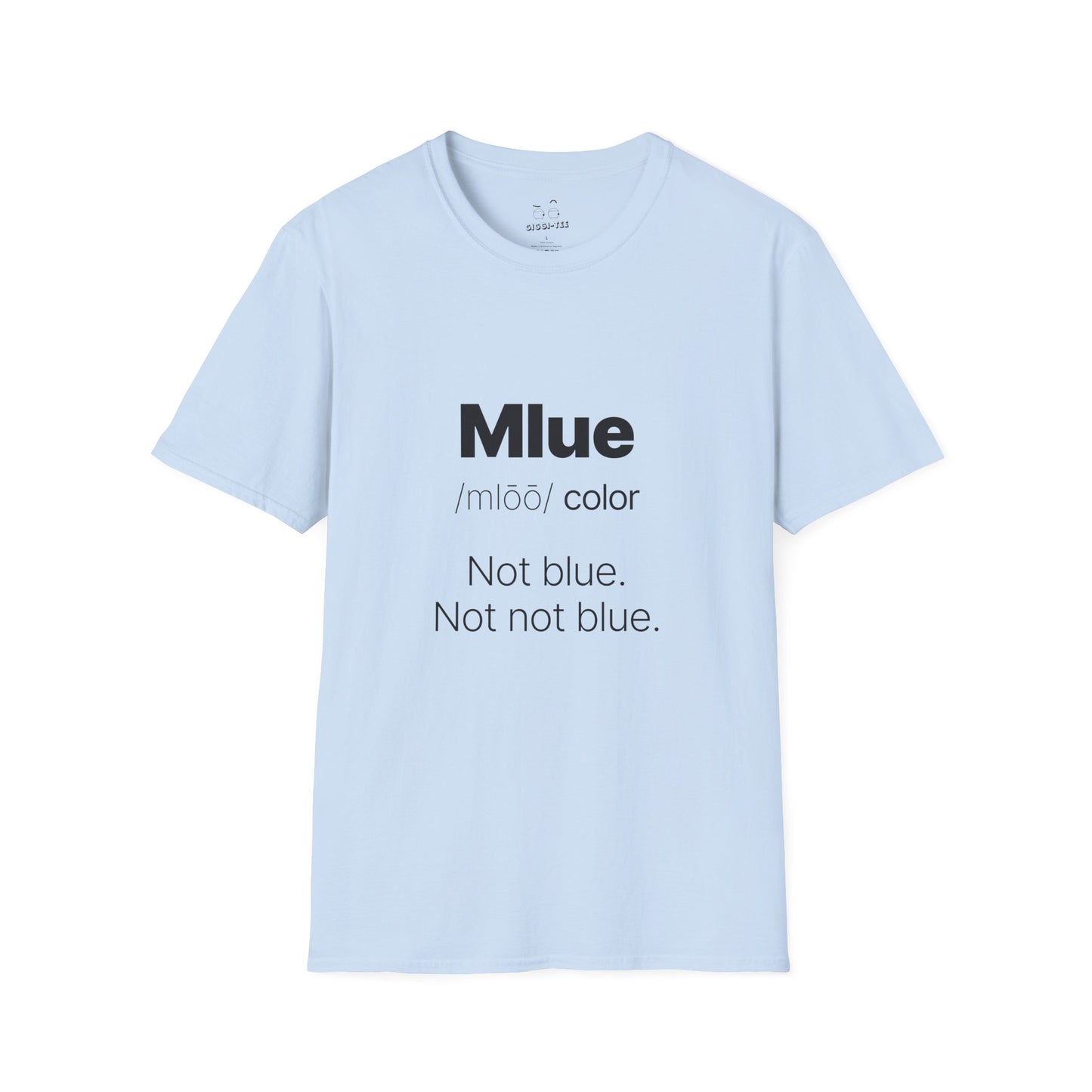 Viral meme shirt inspired by the kid who said "Mlue" as a color — funny internet moment parody t-shirt featuring confident kid logic