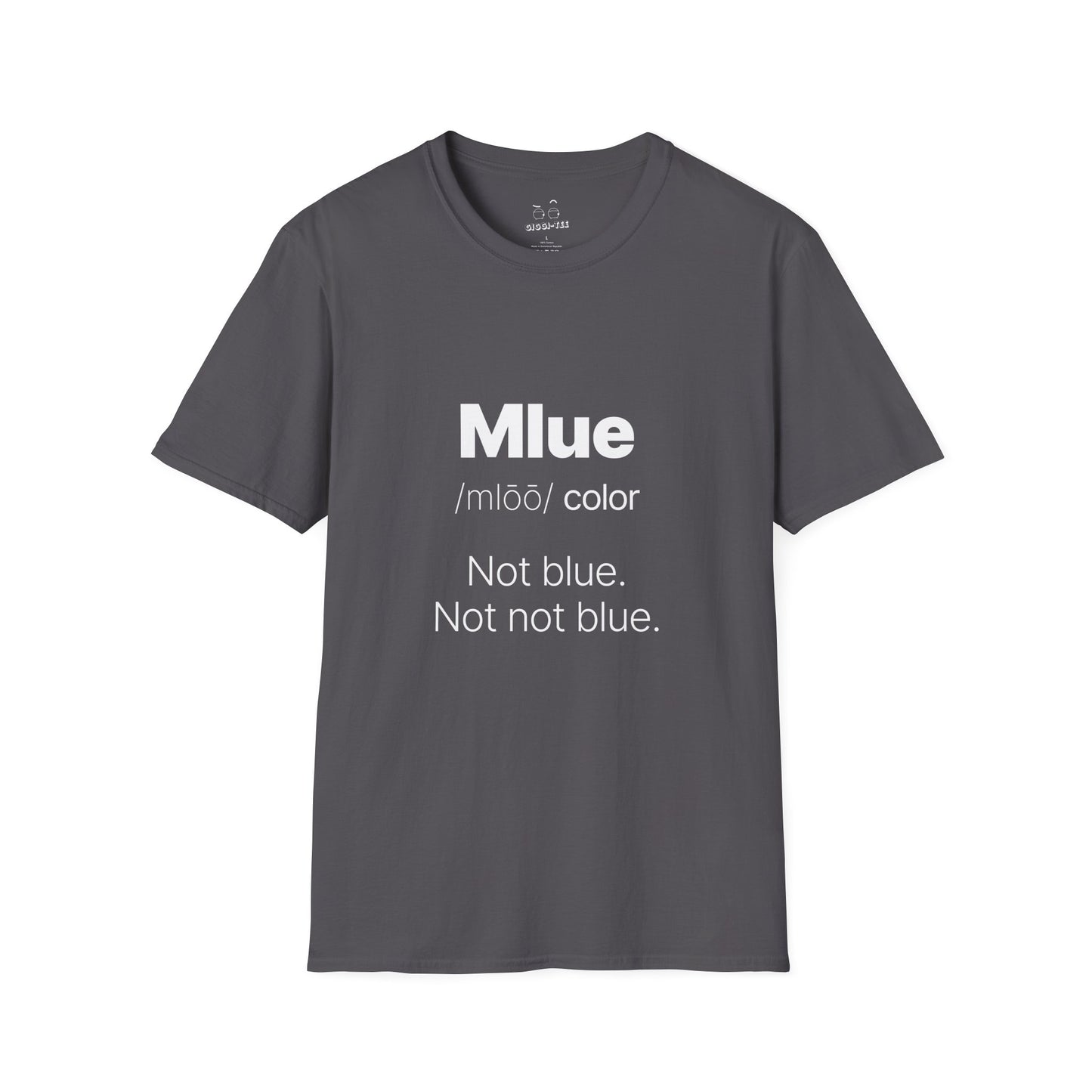 Viral meme shirt inspired by the kid who said "Mlue" as a color — funny internet moment parody t-shirt featuring confident kid logic