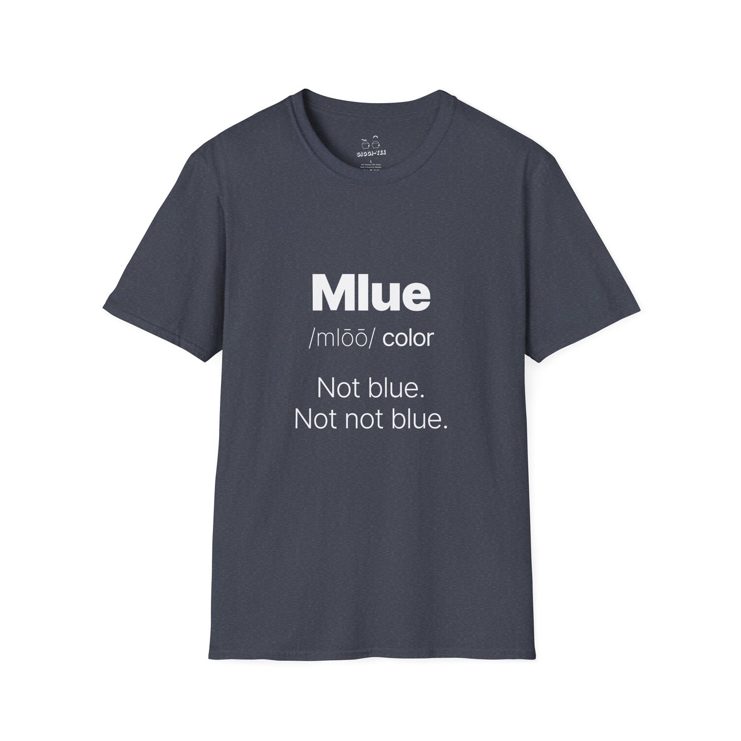 Viral meme shirt inspired by the kid who said "Mlue" as a color — funny internet moment parody t-shirt featuring confident kid logic