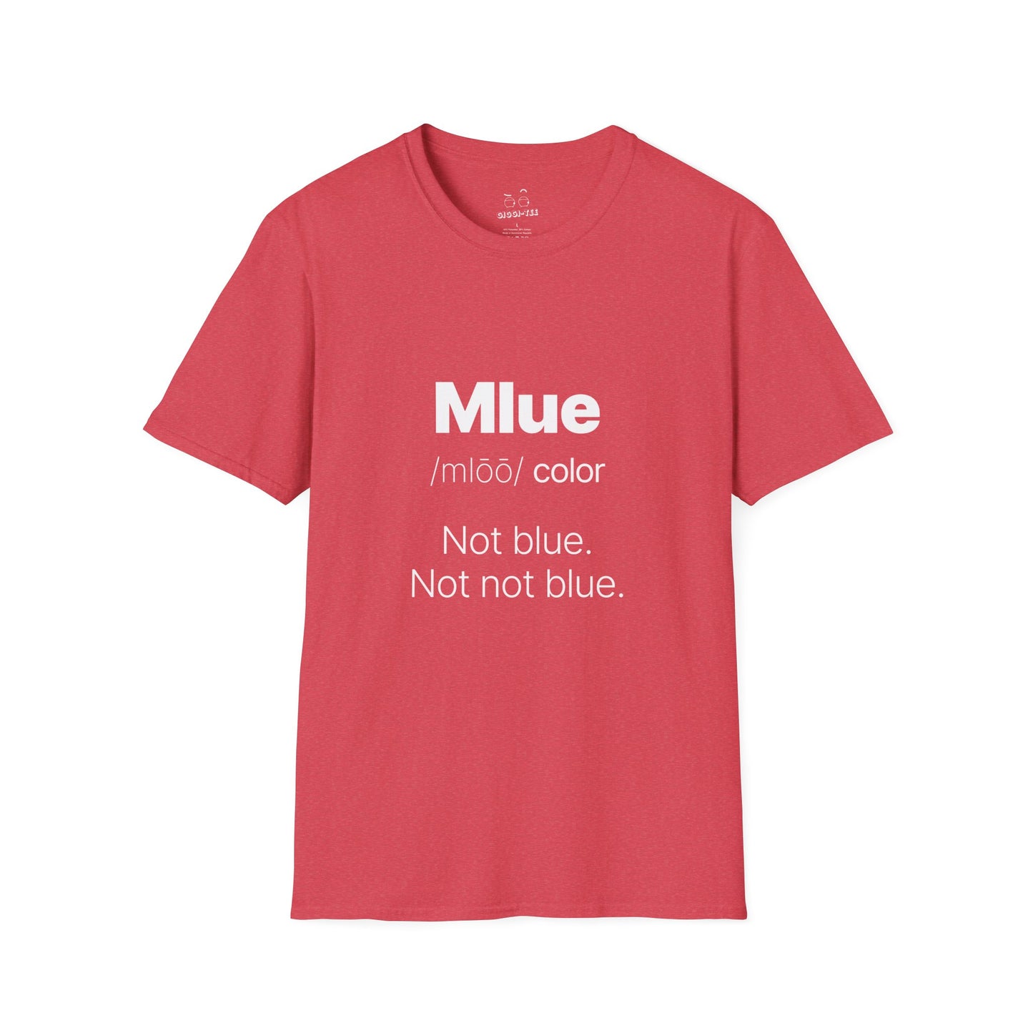 Viral meme shirt inspired by the kid who said "Mlue" as a color — funny internet moment parody t-shirt featuring confident kid logic