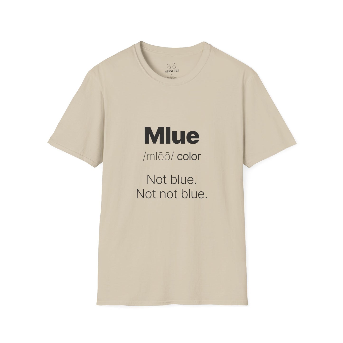 Viral meme shirt inspired by the kid who said "Mlue" as a color — funny internet moment parody t-shirt featuring confident kid logic