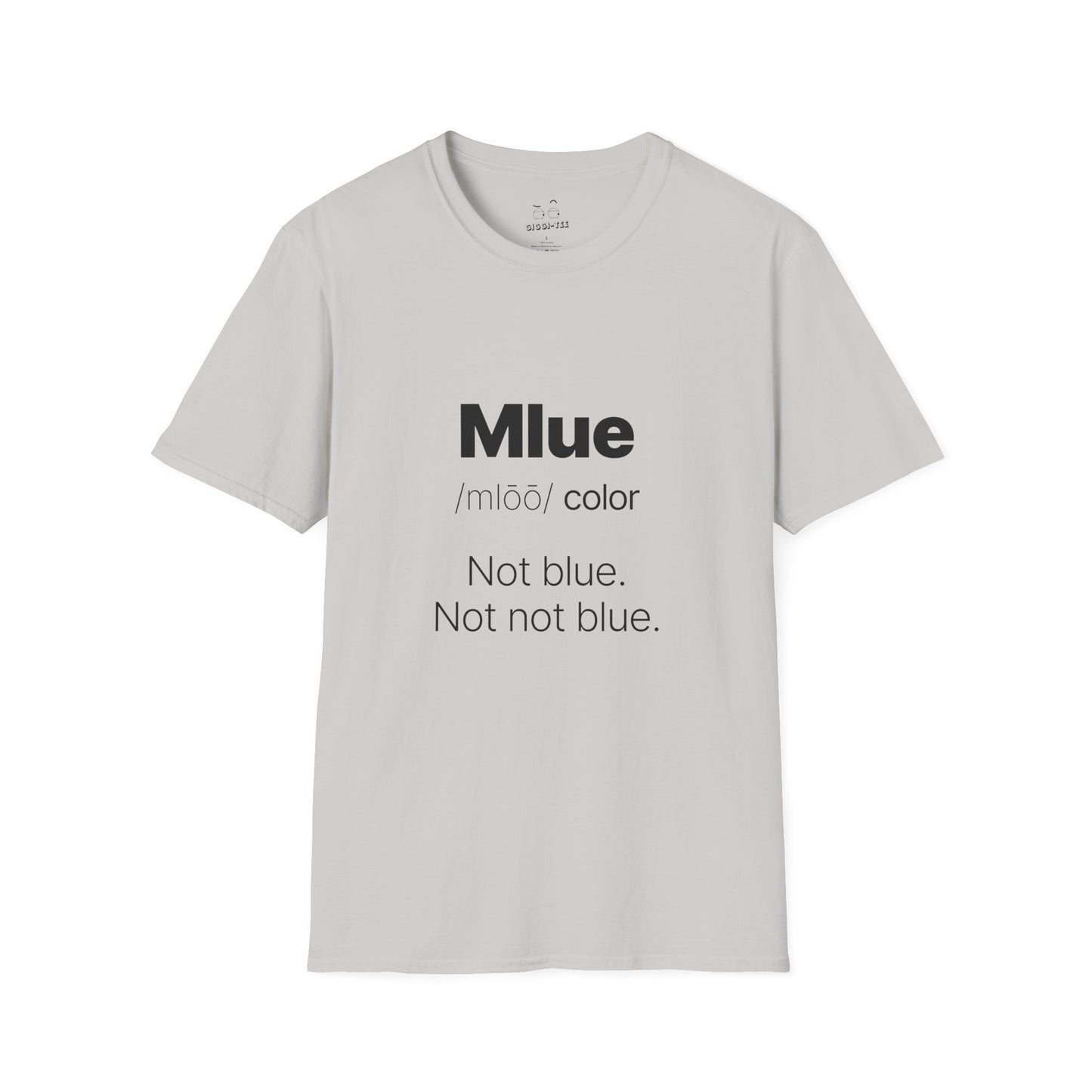 Viral meme shirt inspired by the kid who said "Mlue" as a color — funny internet moment parody t-shirt featuring confident kid logic