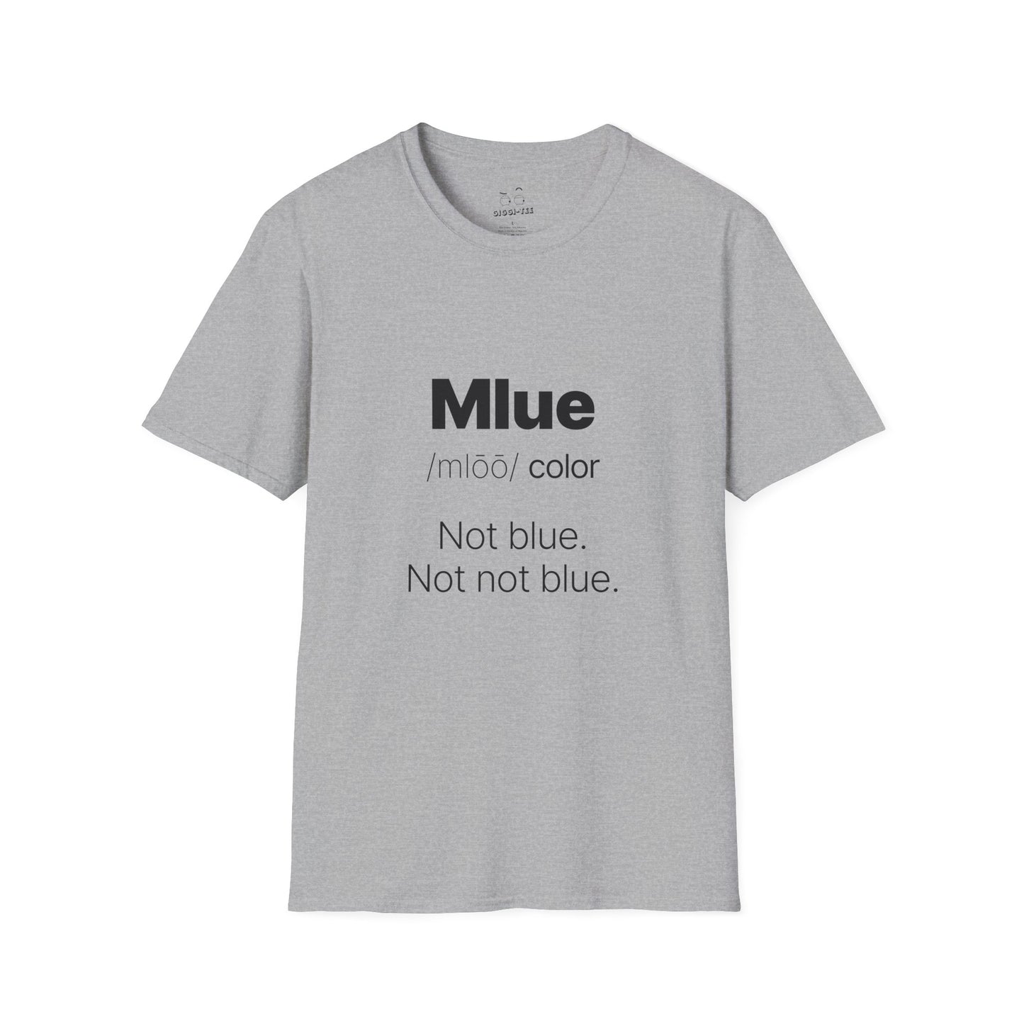 Viral meme shirt inspired by the kid who said "Mlue" as a color — funny internet moment parody t-shirt featuring confident kid logic