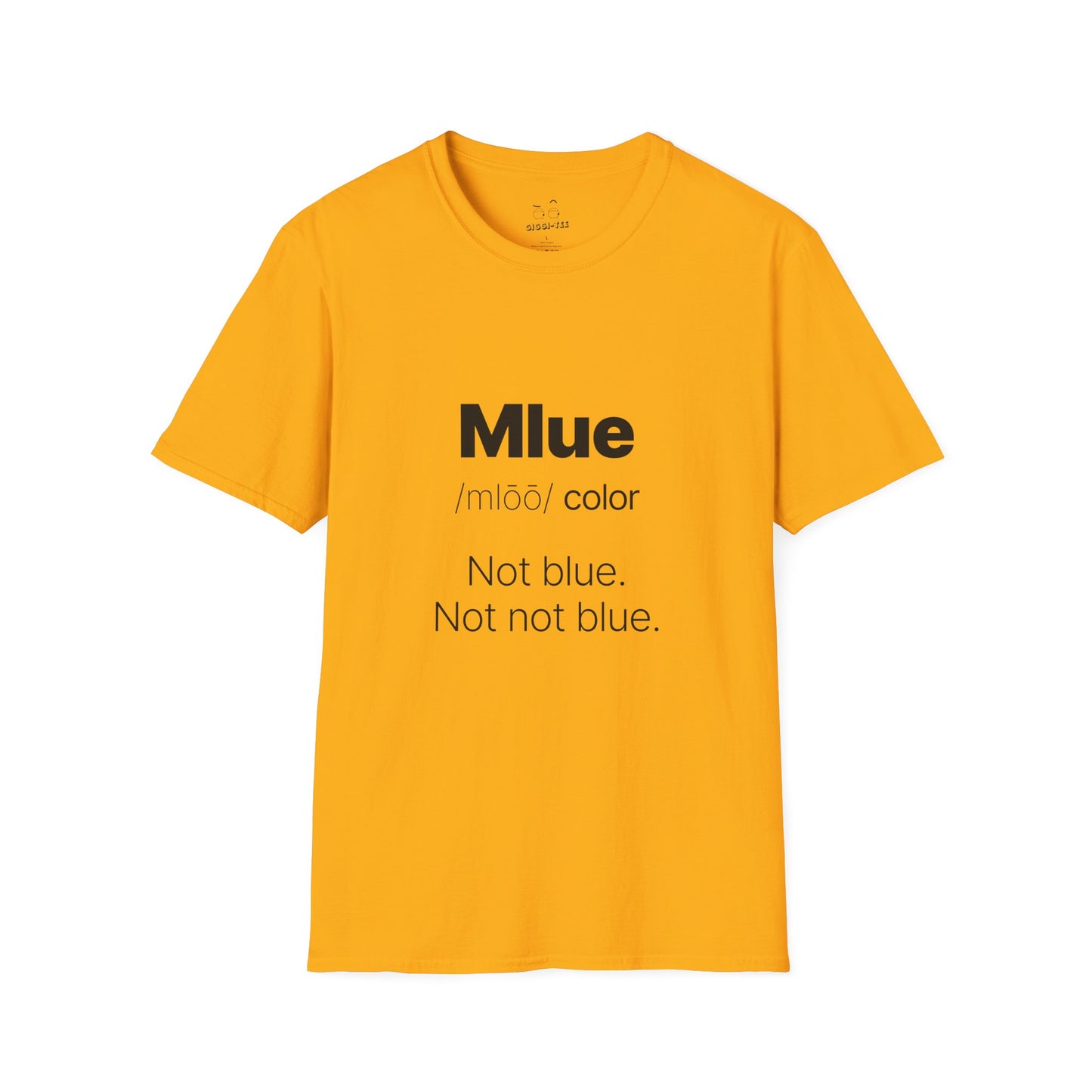 Viral meme shirt inspired by the kid who said "Mlue" as a color — funny internet moment parody t-shirt featuring confident kid logic
