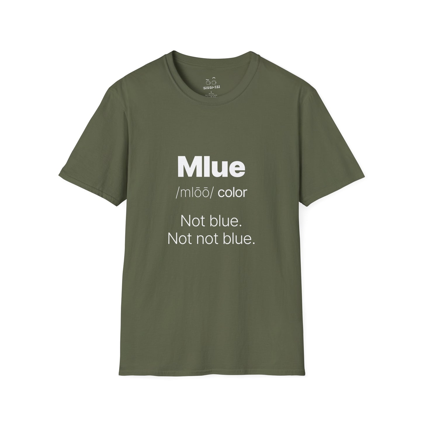 Viral meme shirt inspired by the kid who said "Mlue" as a color — funny internet moment parody t-shirt featuring confident kid logic