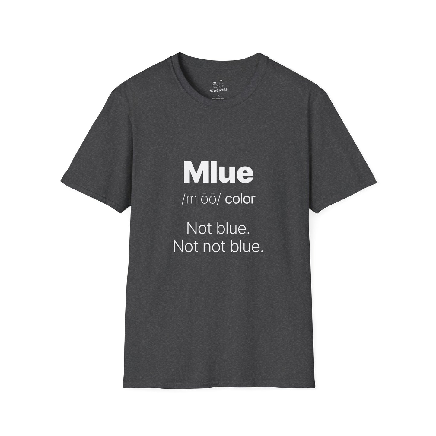 Viral meme shirt inspired by the kid who said "Mlue" as a color — funny internet moment parody t-shirt featuring confident kid logic