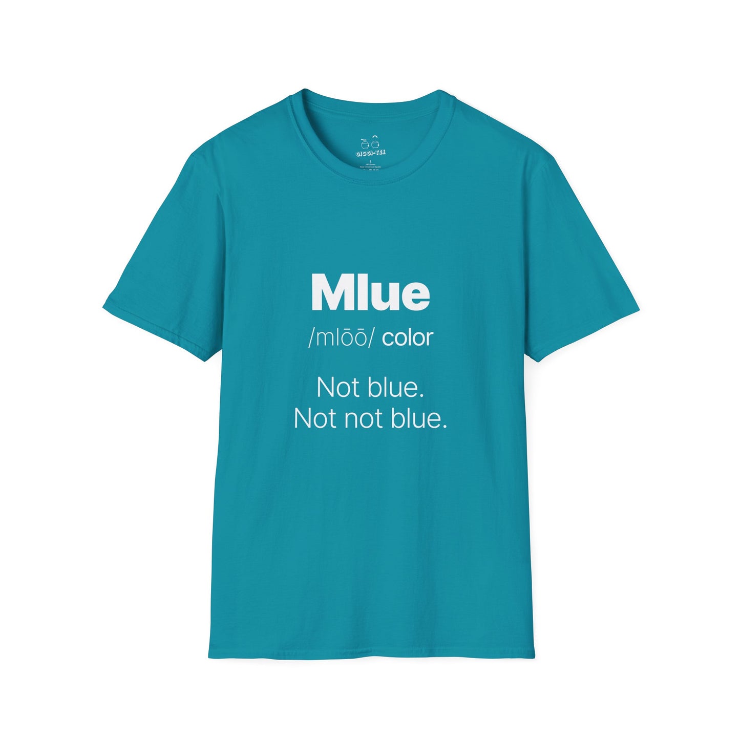 Viral meme shirt inspired by the kid who said "Mlue" as a color — funny internet moment parody t-shirt featuring confident kid logic