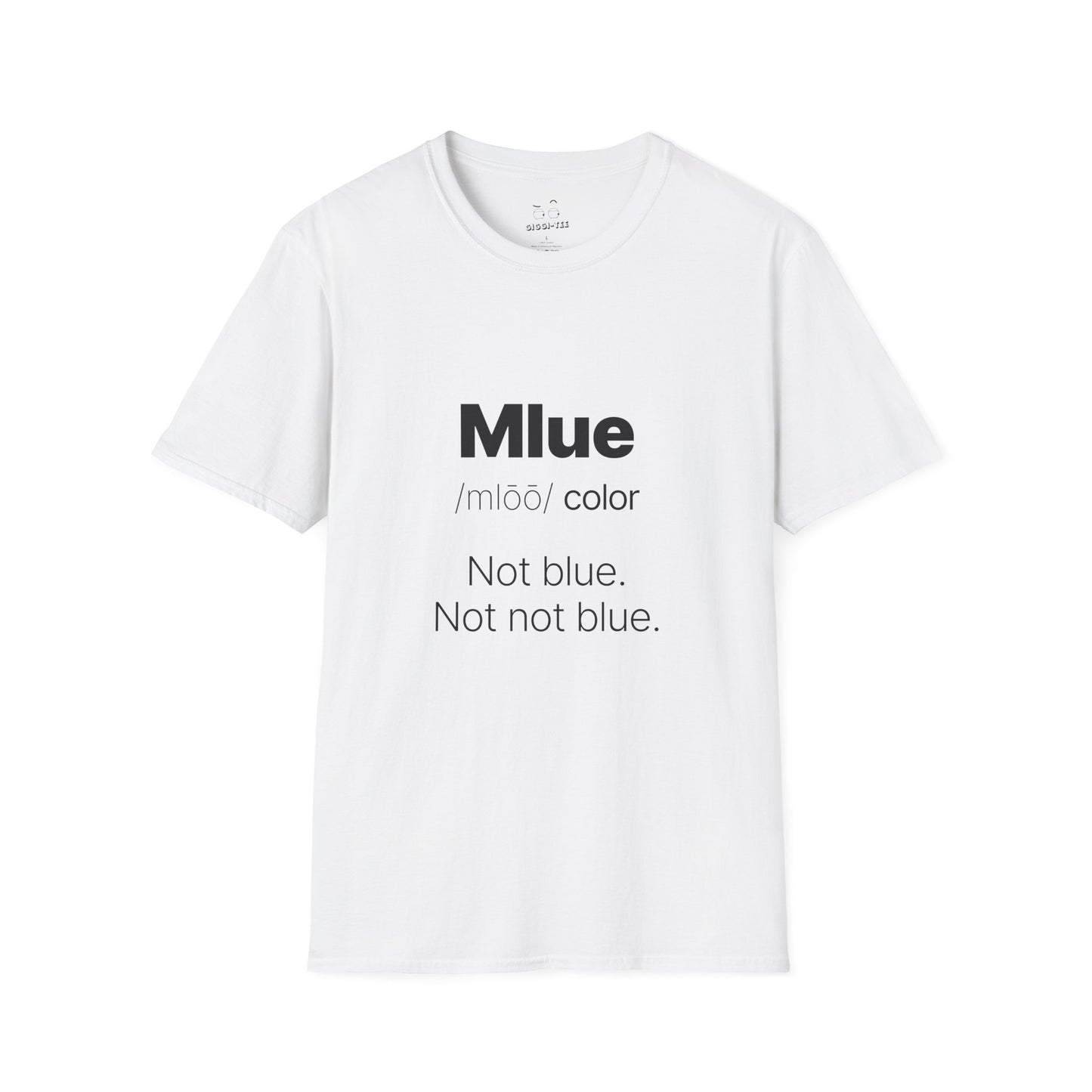 Viral meme shirt inspired by the kid who said "Mlue" as a color — funny internet moment parody t-shirt featuring confident kid logic