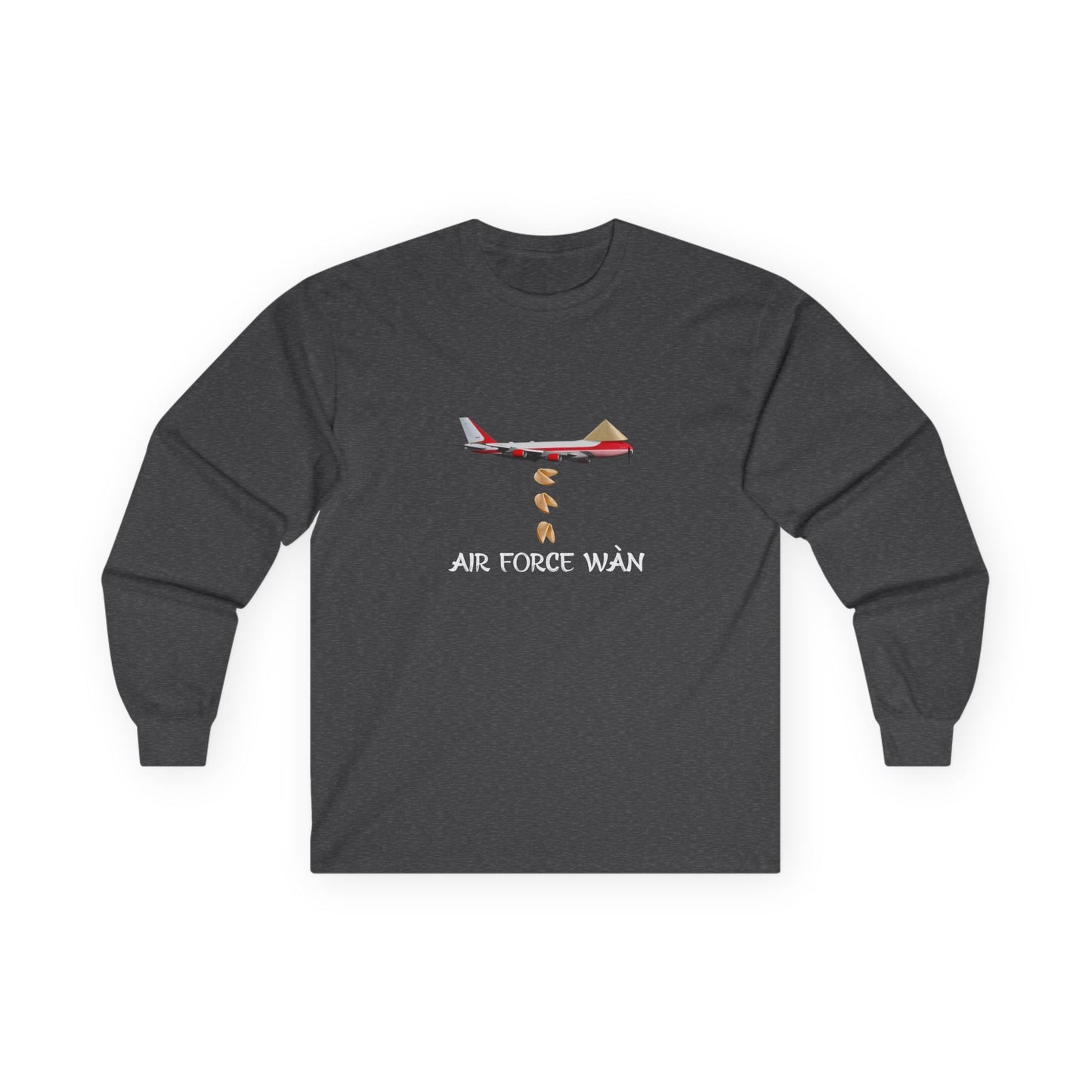 Chinese inspired air force one the presidential plane now with a rice hat, mustached dropping fortune cookies like there's no tomorrow long sleeve shirt