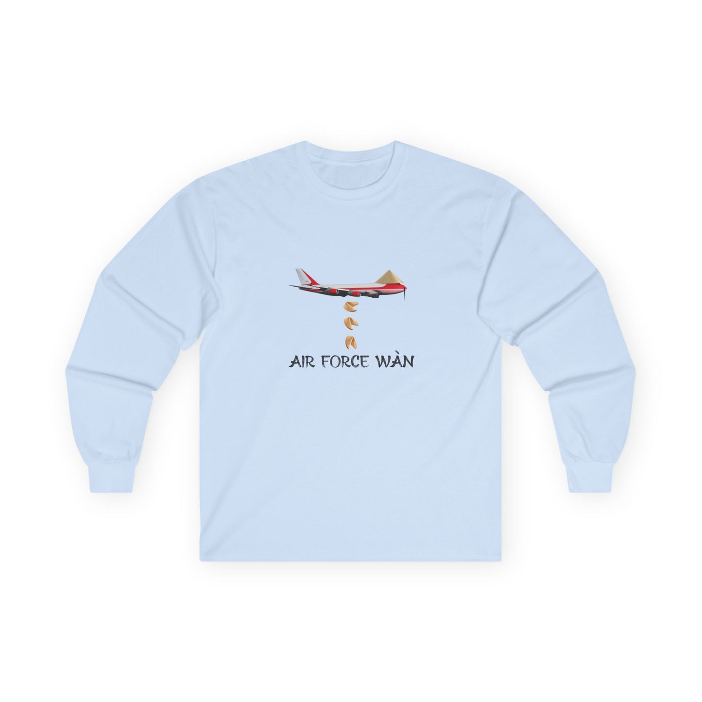 Chinese inspired air force one the presidential plane now with a rice hat, mustached dropping fortune cookies like there's no tomorrow long sleeve shirt