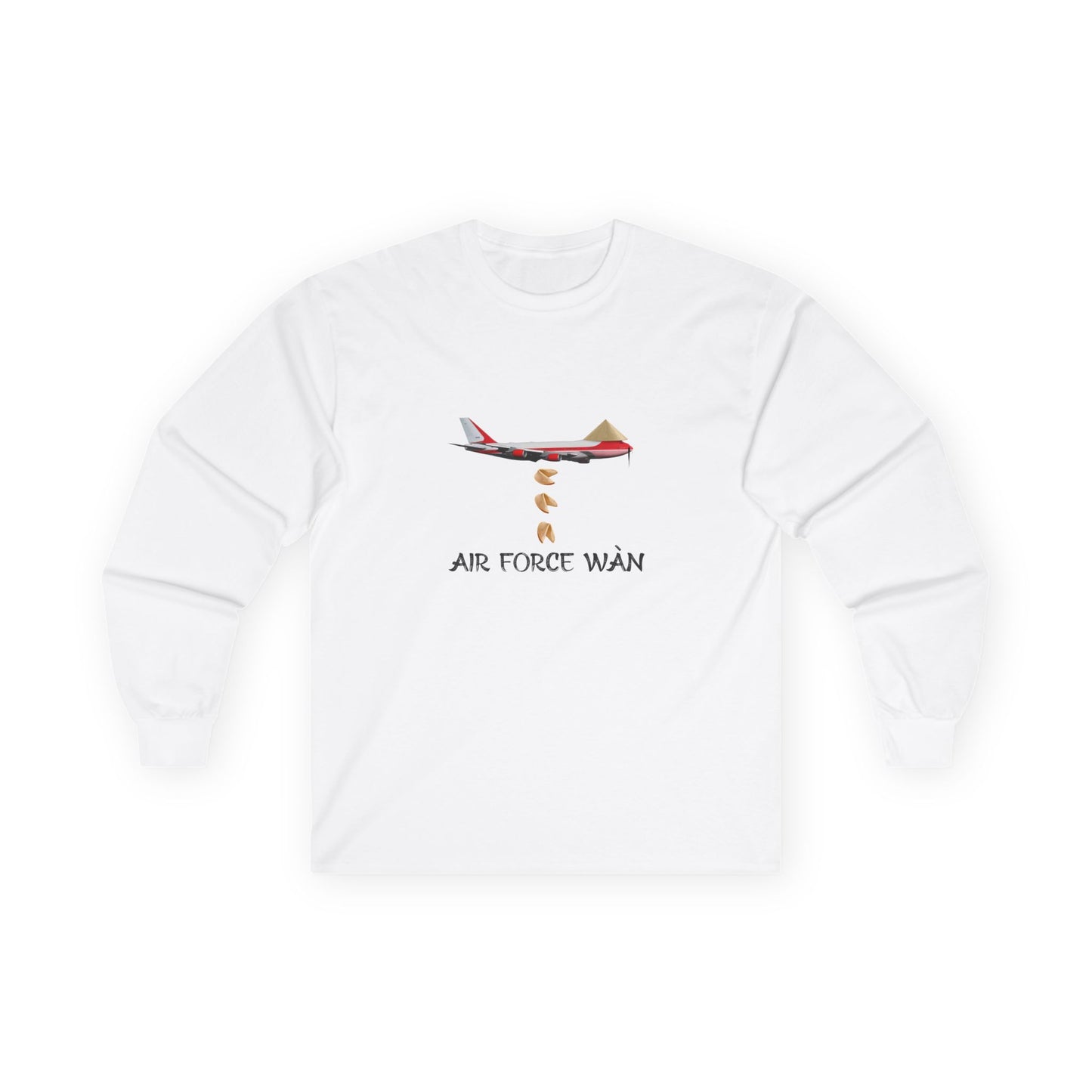 Chinese inspired air force one the presidential plane now with a rice hat, mustached dropping fortune cookies like there's no tomorrow long sleeve shirt