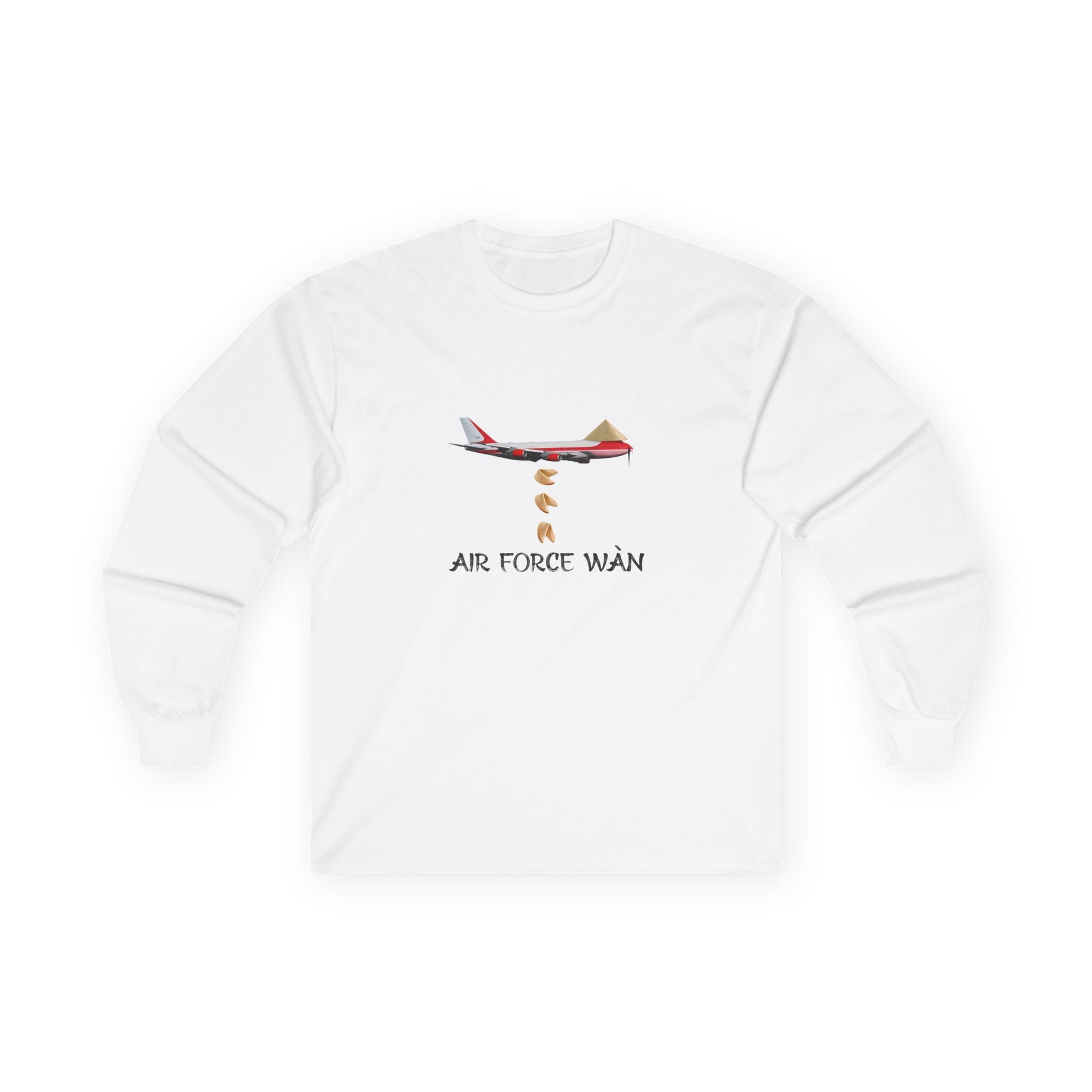 Chinese inspired air force one the presidential plane now with a rice hat, mustached dropping fortune cookies like there's no tomorrow long sleeve shirt
