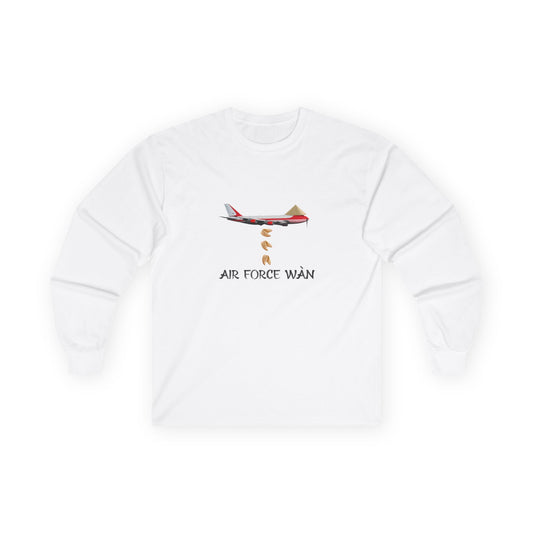 Chinese inspired air force one the presidential plane now with a rice hat, mustached dropping fortune cookies like there's no tomorrow long sleeve shirt