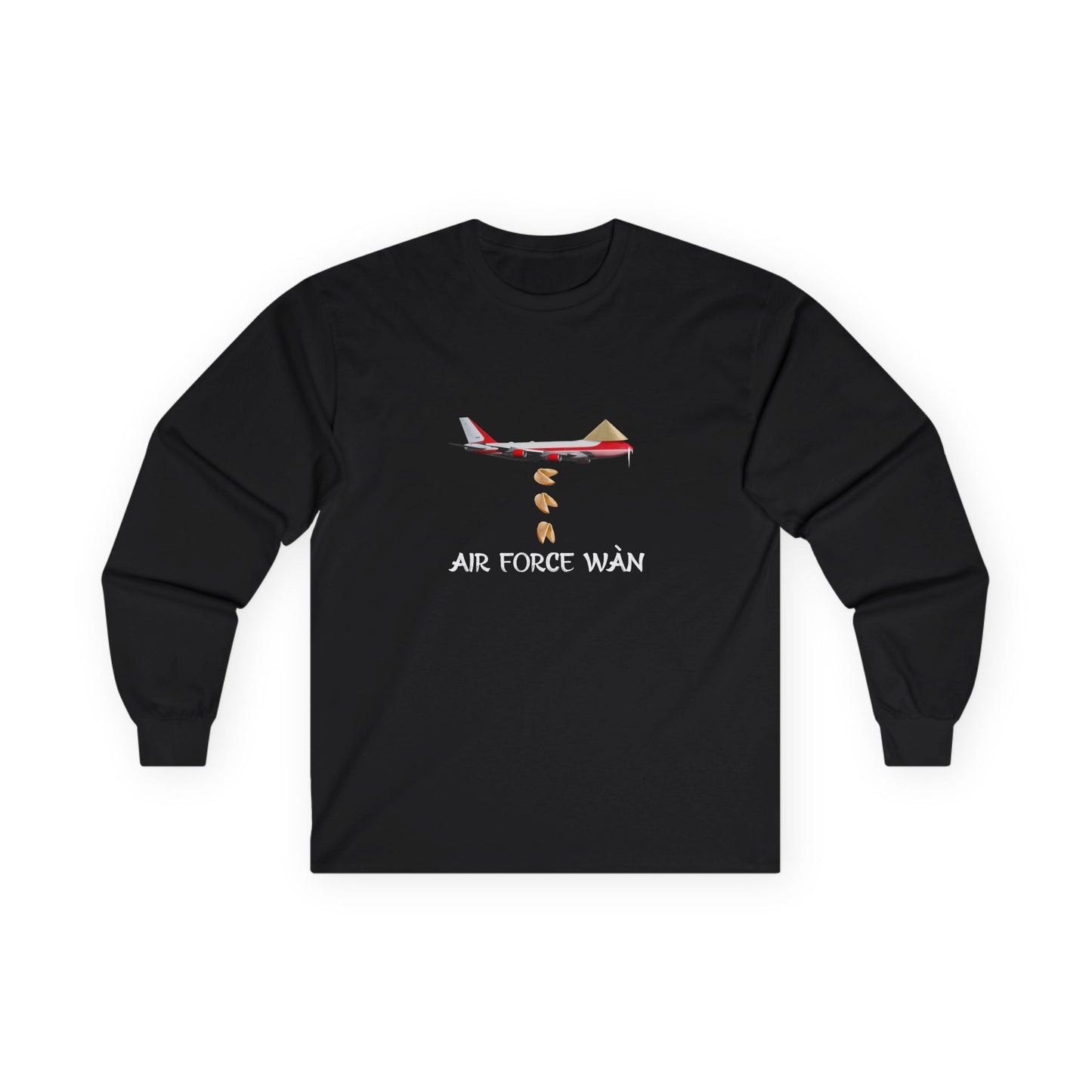 Chinese inspired air force one the presidential plane now with a rice hat, mustached dropping fortune cookies like there's no tomorrow long sleeve shirt