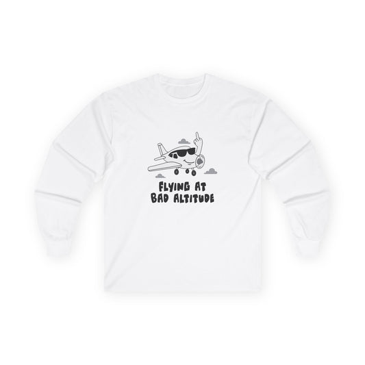 Cartoon airplane with a smug smile and sunglasses, flipping a middle finger with its wing. Bold, cheeky, and flat-color illustration for t-shirts.