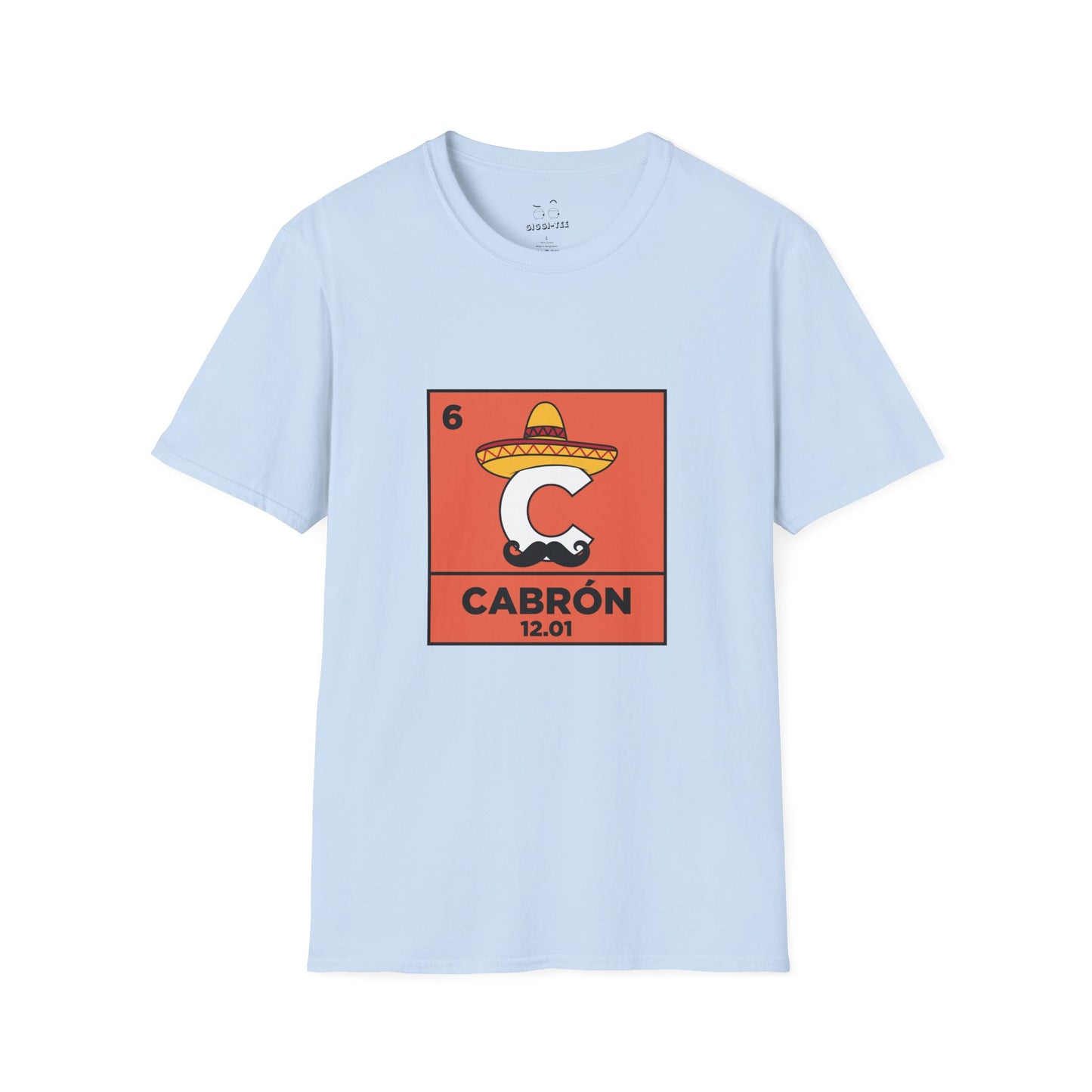 Periodic table element Carbon transformed into Cabrón wearing a sombrero and Mexican mustache in a humorous parody design.