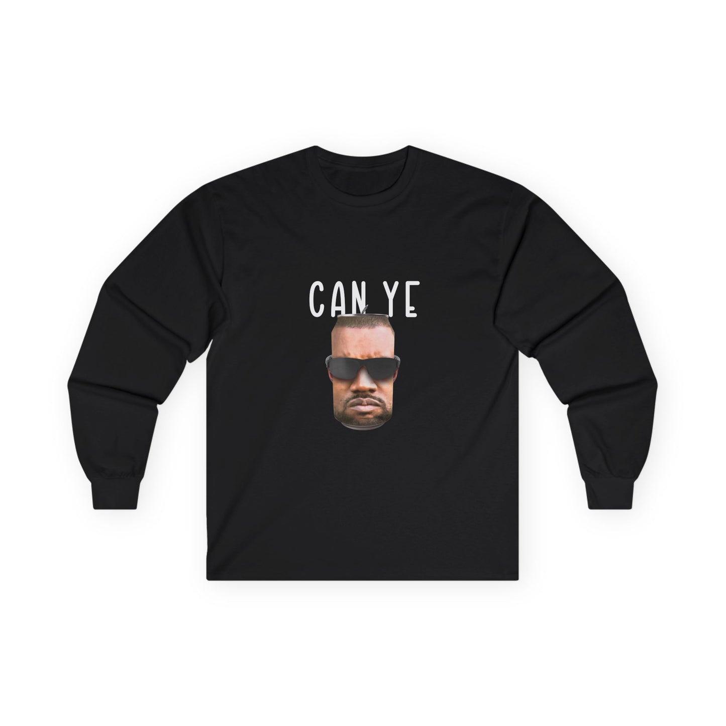 Realistic parody image of Kanye West’s face printed on a shiny tin can, a clever visual pun on “Can Ye,” blending hip-hop and humor.