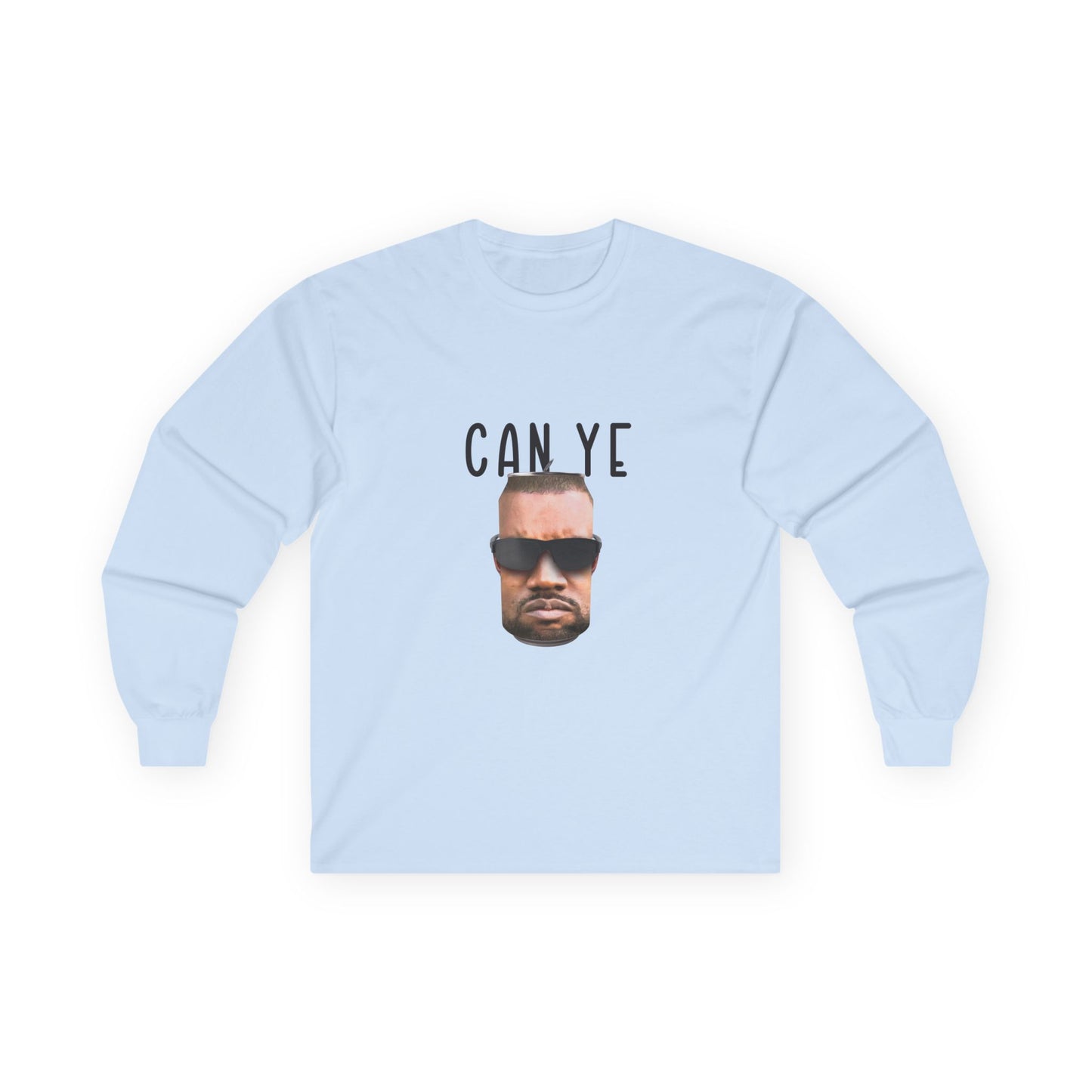 Realistic parody image of Kanye West’s face printed on a shiny tin can, a clever visual pun on “Can Ye,” blending hip-hop and humor.