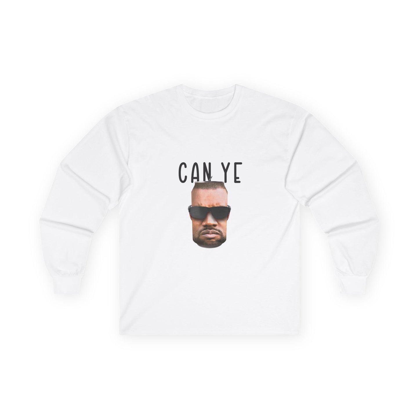 Realistic parody image of Kanye West’s face printed on a shiny tin can, a clever visual pun on “Can Ye,” blending hip-hop and humor.