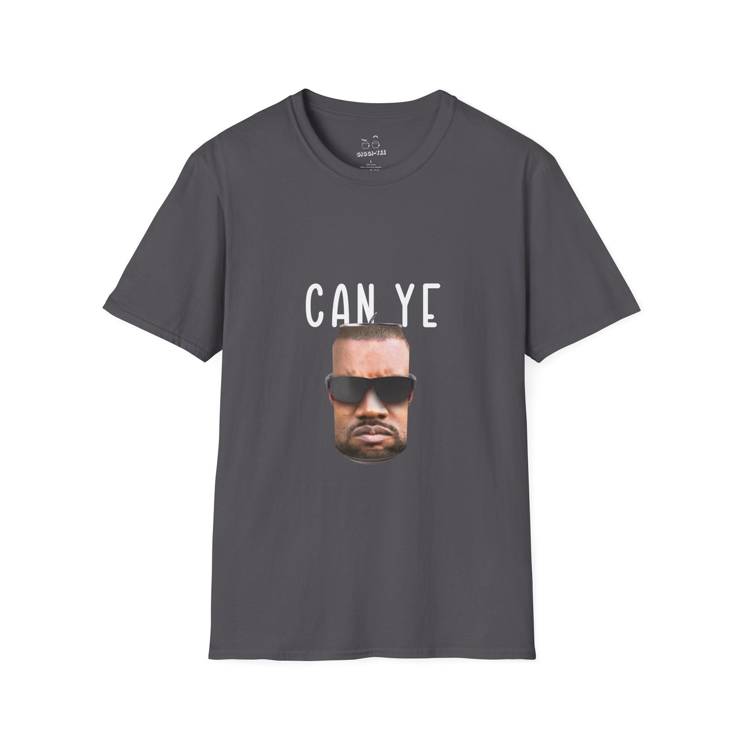 Realistic parody image of Kanye West’s face printed on a shiny tin can, a clever visual pun on “Can Ye,” blending hip-hop and humor.