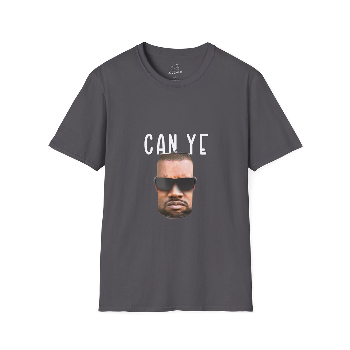 Realistic parody image of Kanye West’s face printed on a shiny tin can, a clever visual pun on “Can Ye,” blending hip-hop and humor.