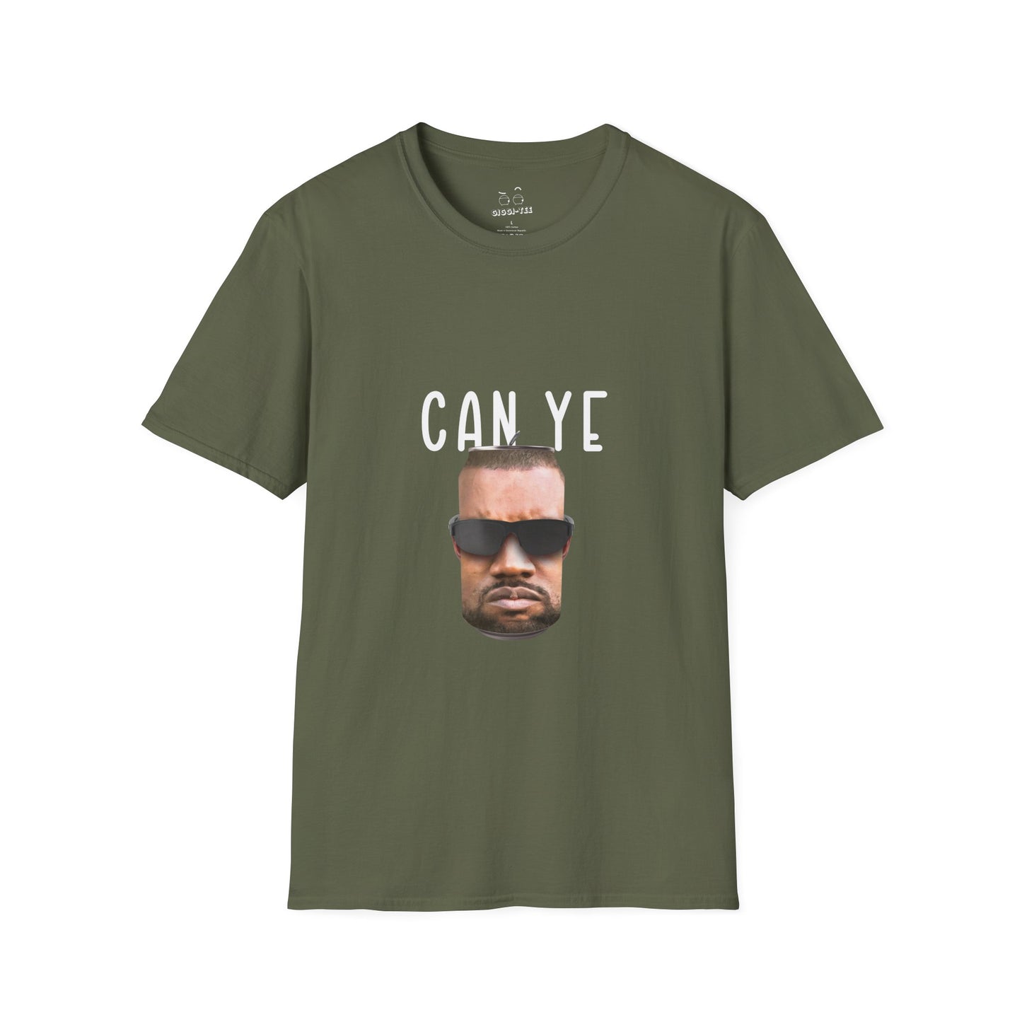 Realistic parody image of Kanye West’s face printed on a shiny tin can, a clever visual pun on “Can Ye,” blending hip-hop and humor.
