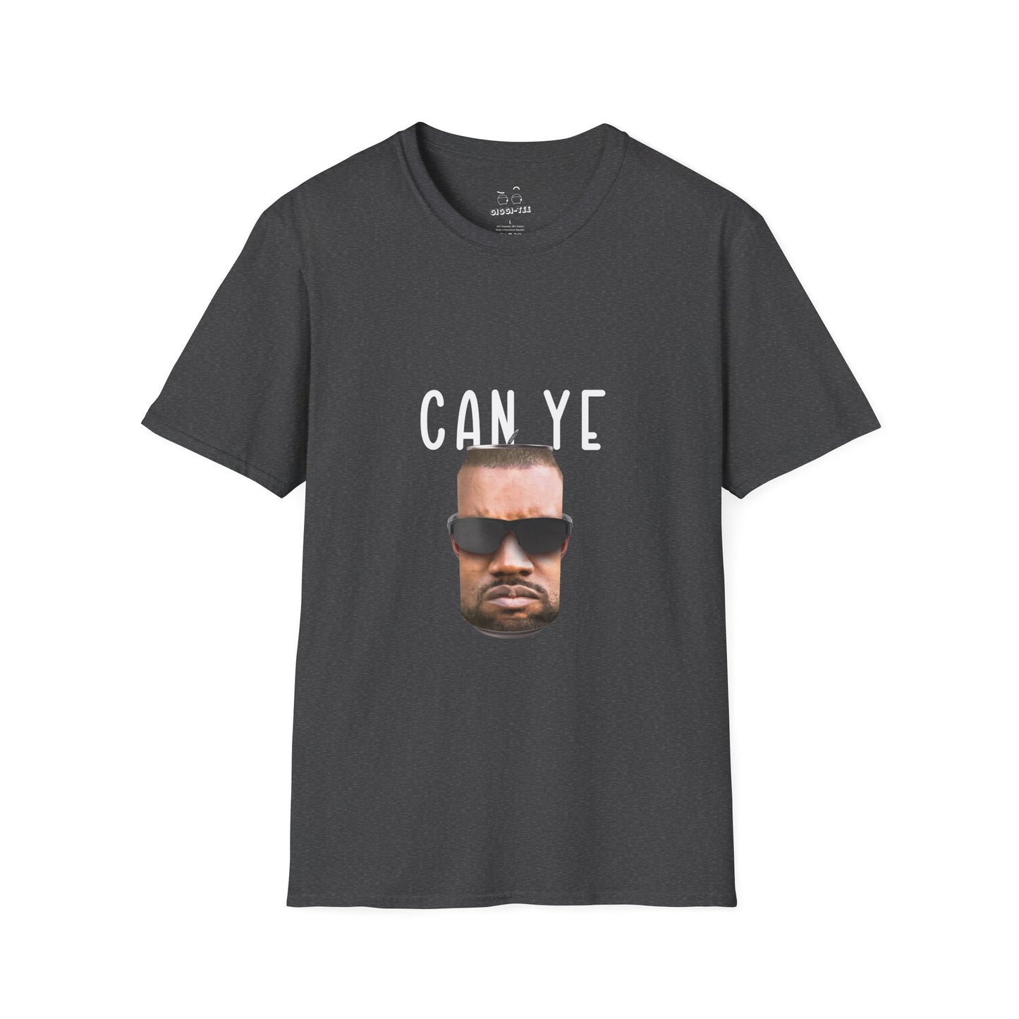Realistic parody image of Kanye West’s face printed on a shiny tin can, a clever visual pun on “Can Ye,” blending hip-hop and humor.